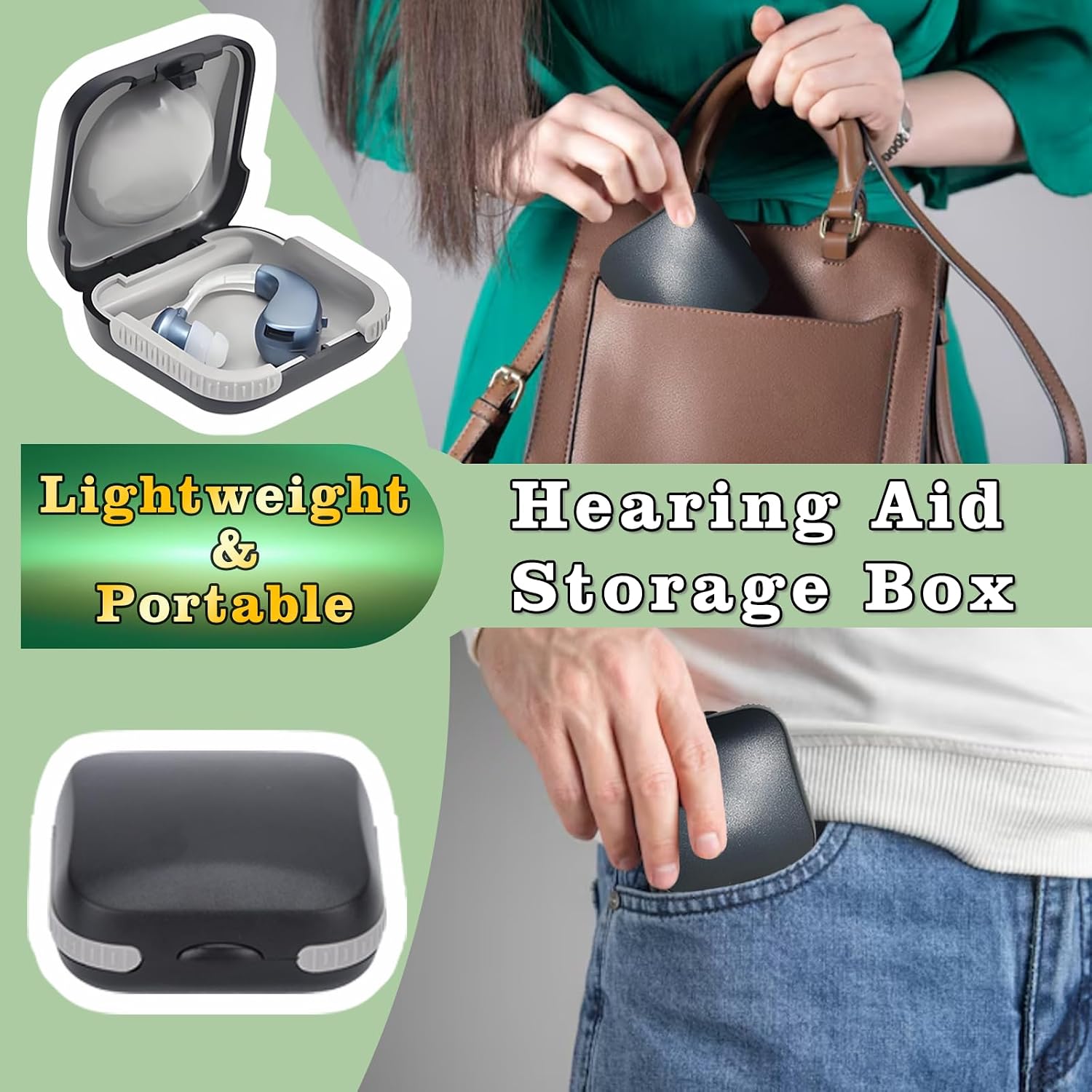 Hearing Aid Travel Case, Hearing Aids Case Hard Pocket Size Small Splashproof 2.16"*2.04"*0.39" Cushioned Interior for 2 Hearing Aids, ITE, RIC, CIC Storage Box (Black) - Image 5