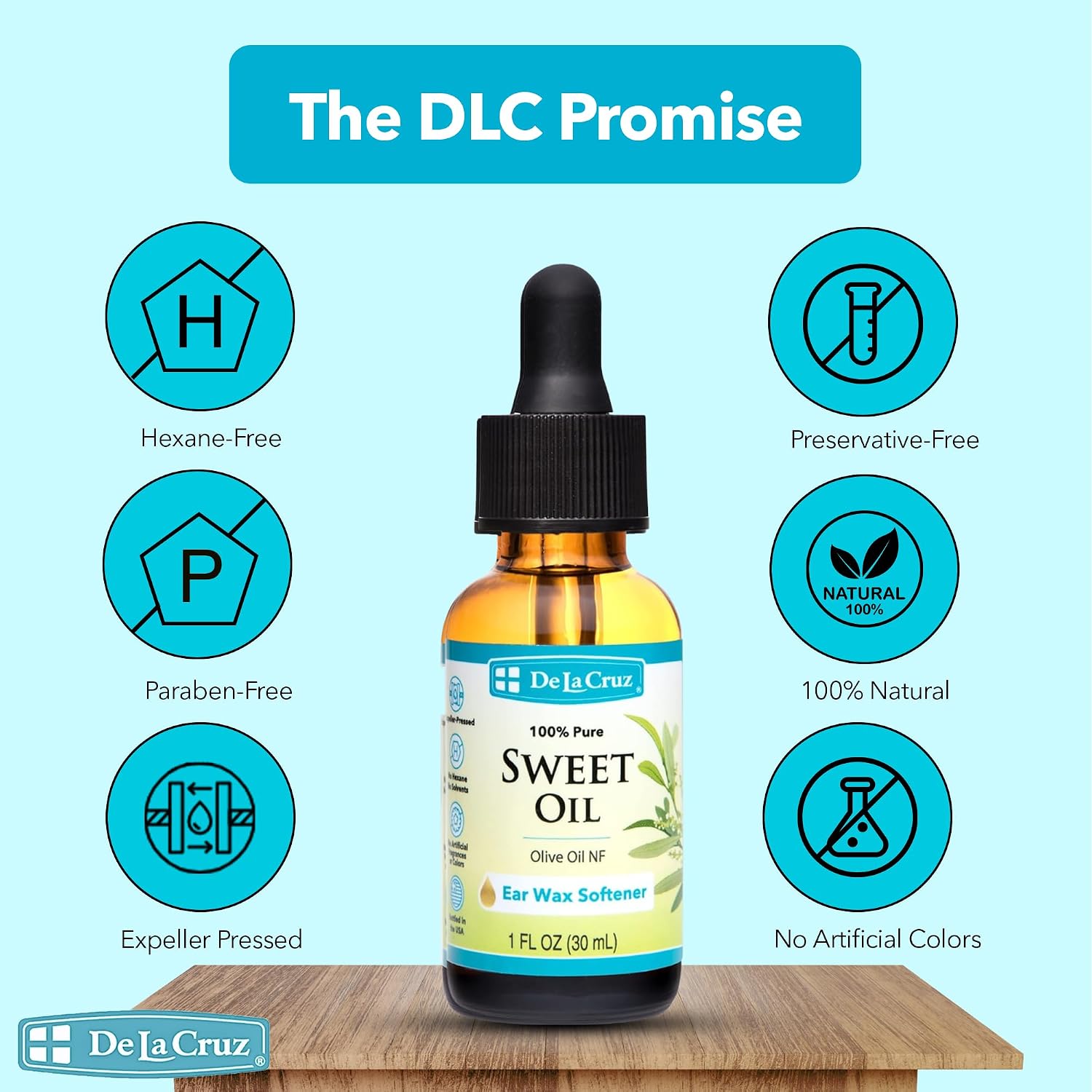 De La Cruz Sweet Oil, Ear Oil, Natural Ear Wax Softener, 1 fl. oz (30 mL) | 100% Pure Olive Oil NF Grade, Earwax Softener, Gentle and Safe Ear Care for the Whole Family, with Dropper, Bottled in USA - Image 3