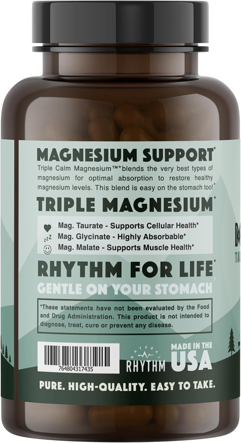 Natural Rhythm Triple Calm Magnesium Complex - 120 Capsules, Chelated Magnesium Glycinate, Taurate & Malate, High Absorption Supplement for Sleep, Stress, Muscle & Heart Support, Non-GMO, Vegan - Image 8