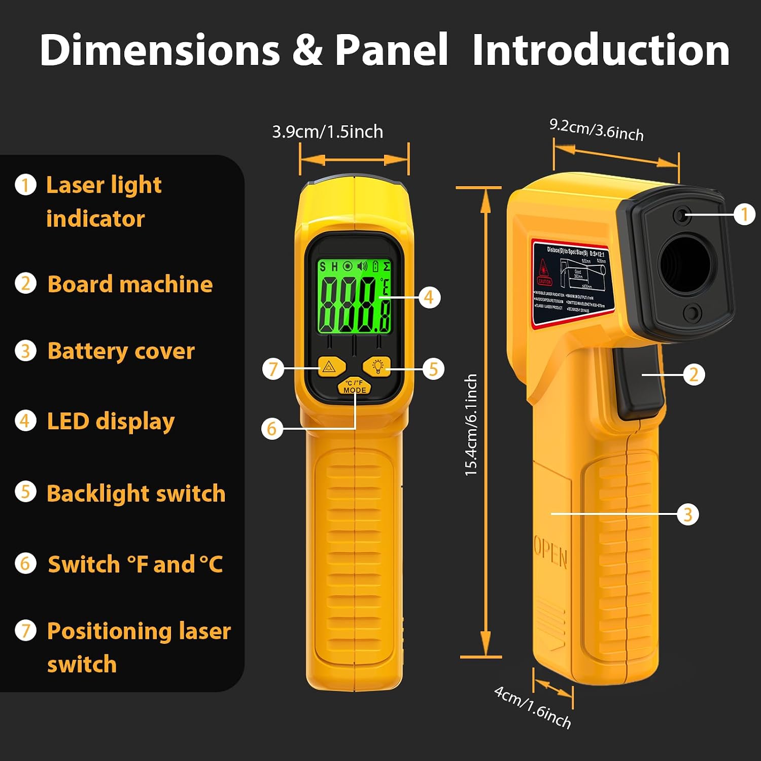 FKM Infrared Thermometer Gun Non-Contact Laser Temperature Gun,-58°F~986°F | Adjustable Emissivity,Digital IR Thermometer Gun for Cooking,Griddle,Pizza Oven,BBQ,HVAC,Automotive,Industrial,Not for Human - Image 7