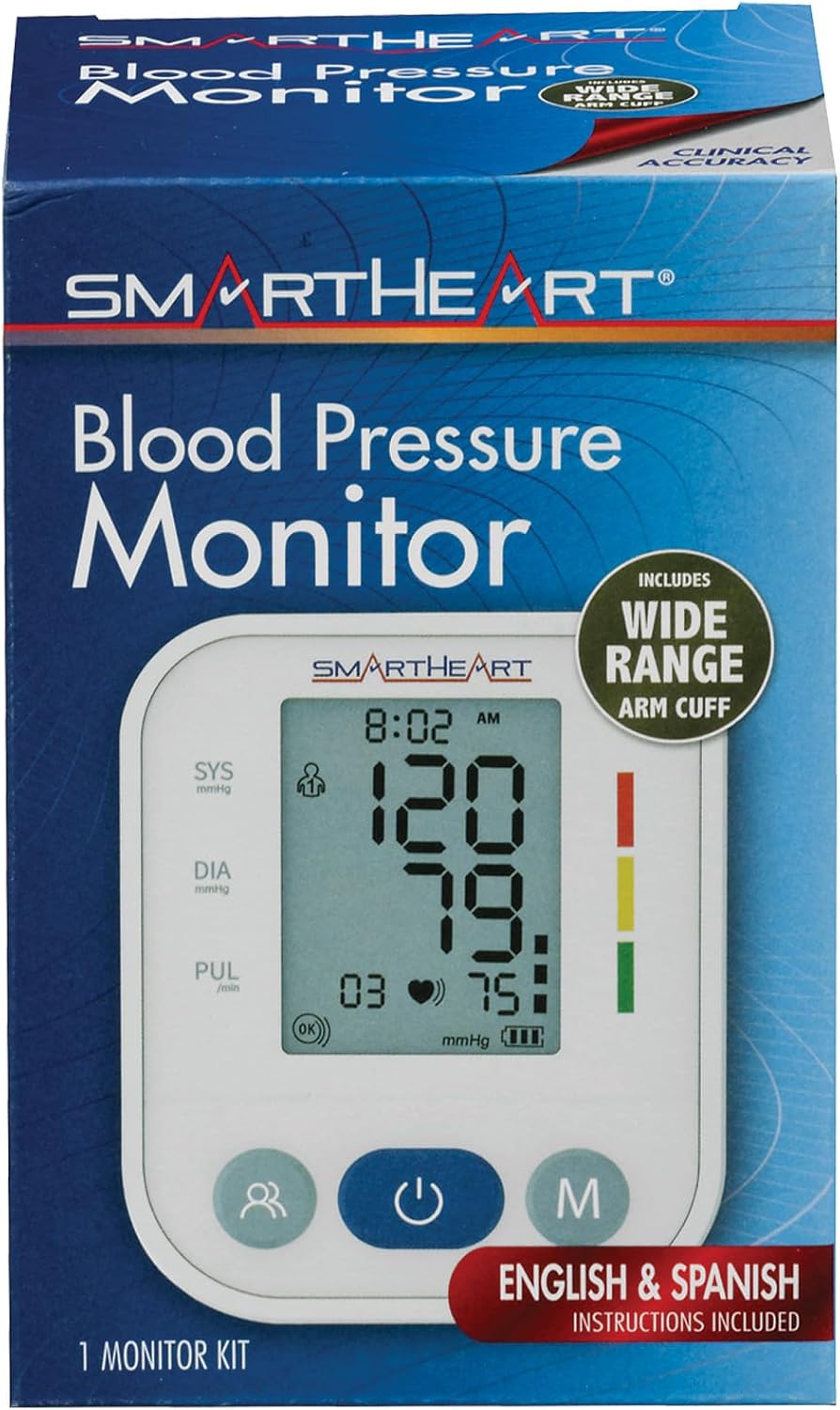 SmartHeart Automatic Arm Blood Pressure Monitor with Wide-Range Cuff | Adult Wide-Range Cuff Fits 8.66"–16.53", 2-User Memory, Cuff Placement & Excessive Movement Indicators - Image 3