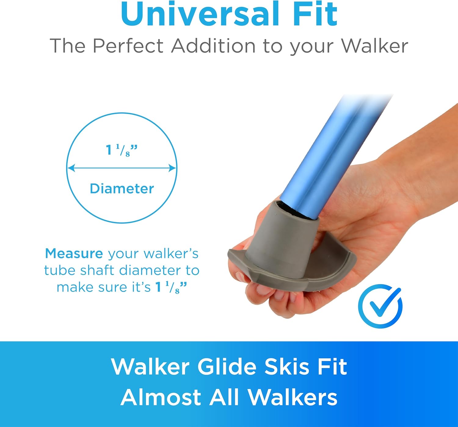 NOVA Walker Skis Glides for Folding Walkers 2 Skis, Universal Walker Accessories, Tennis Ball Replacement, Durable Easy-Glide Mobility Aid, One Pair (2 Skis), Gray - Image 4
