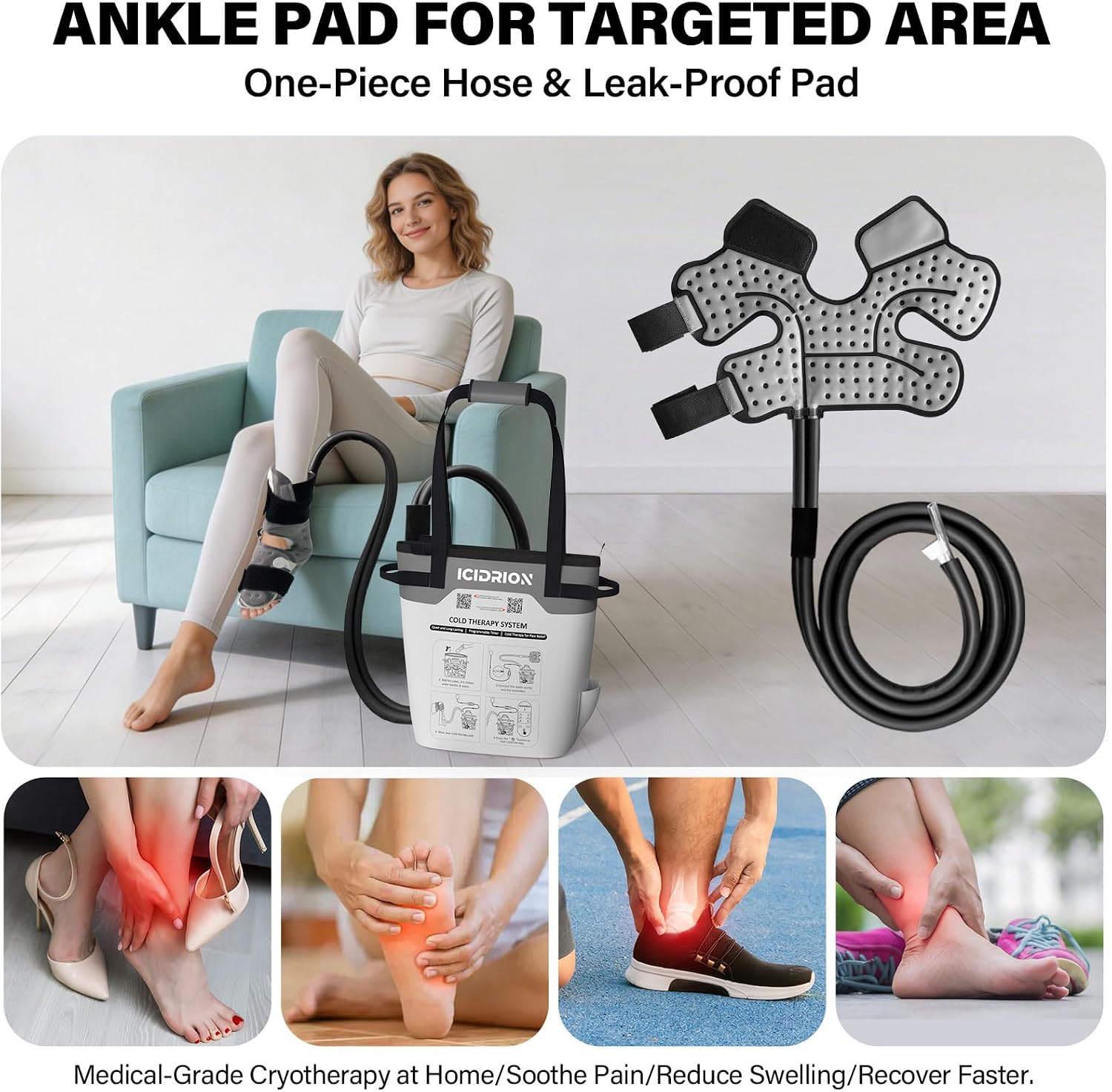 Quiet Ice Machine for Ankle After Surgery, Programmable & Portable | FSA ELIGIBLE HSA:Up to 12 hr, 12-QT Cold Therapy Machine, Dedicated Ankle Pad for Ankle and Foot Surgery Pain Relief at Home - Image 6
