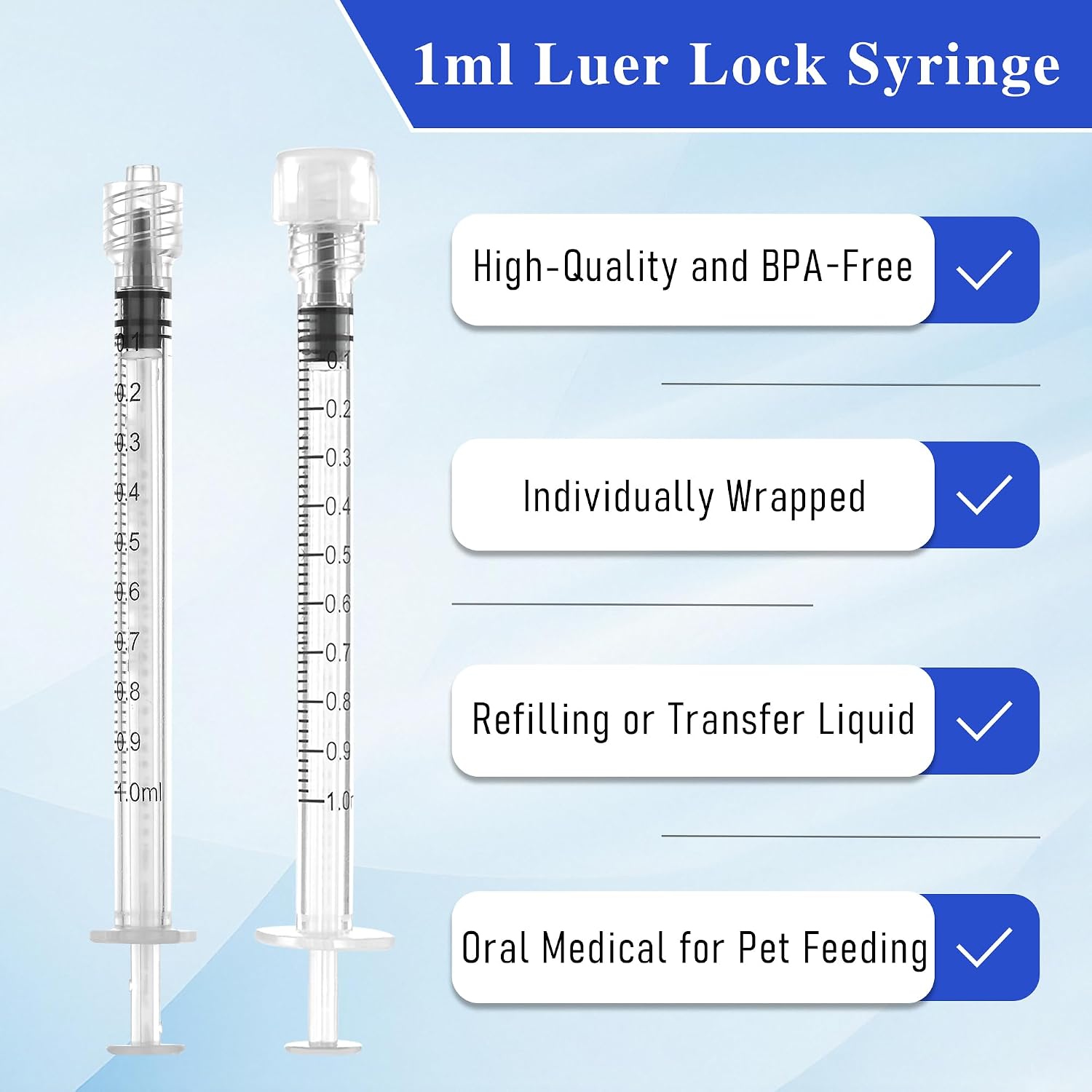 1ml Syringes Without Needle, 20Pack Plastic Syringe With Cap for Liquid, Measuring, Ink Refilling, Oil, Liquids Glue Applicator, Individually Sealed - Image 8