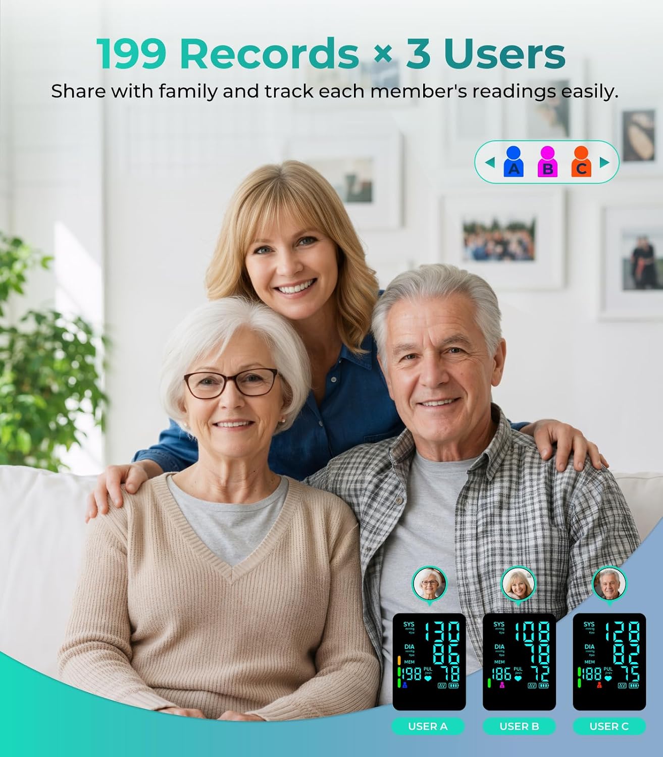 Automatic Upper Arm Blood Pressure Monitor, 3*199 Sets Memory, White | Dual Cuffs (9-17in&13-21in), Large LED Backlit Display, USB-C/4 AAA, Fast 35s reading, Home Use, one-touch, accurate readings - Image 5