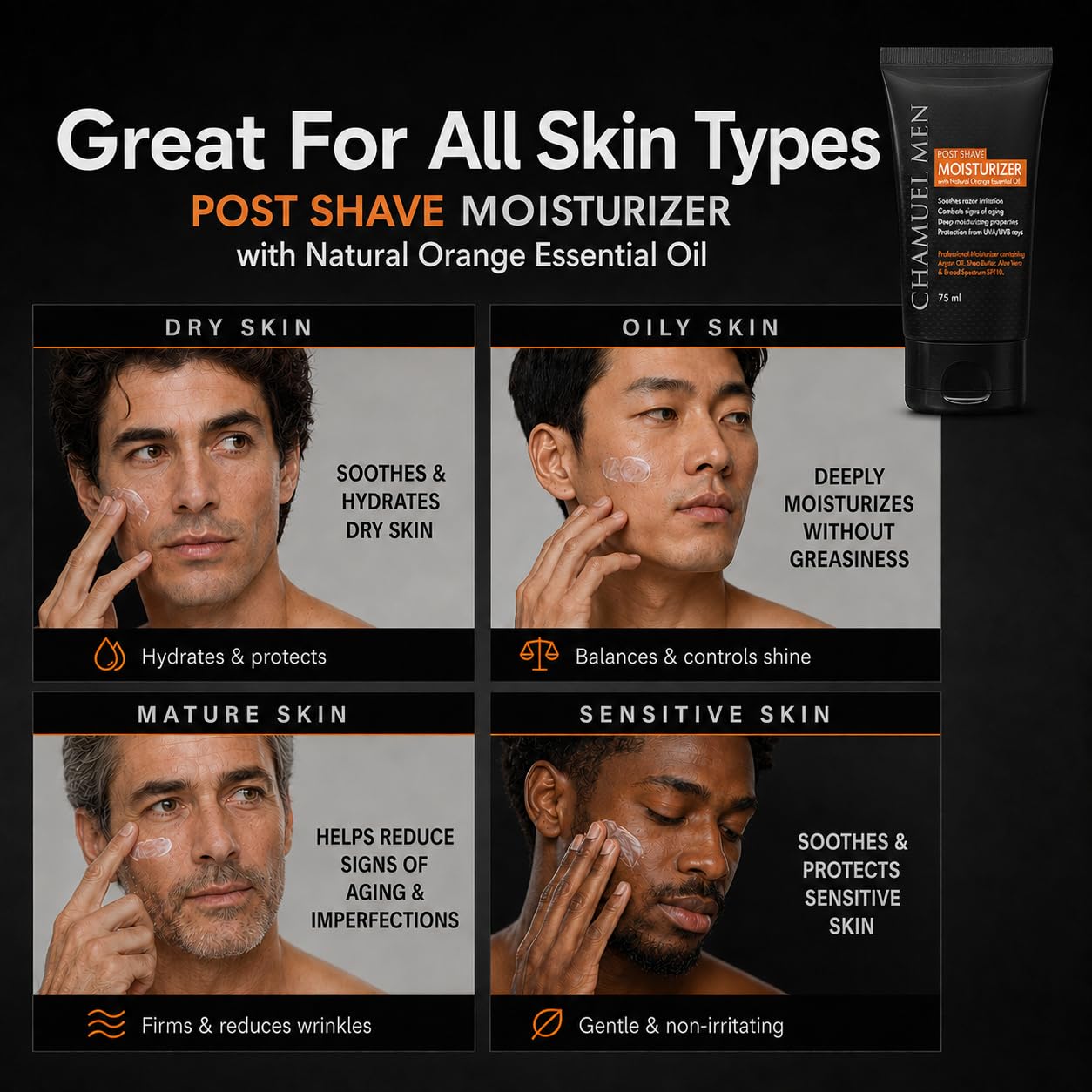 Mens Face Moisturizer Anti Aging - Aftershave for Men, Face Cream & Post Shave Lotion with Argan, Shea & Aloe - Daily Skin Care Balm for Dry, Oily & Sensitive Skin, 2.6 oz - Image 4