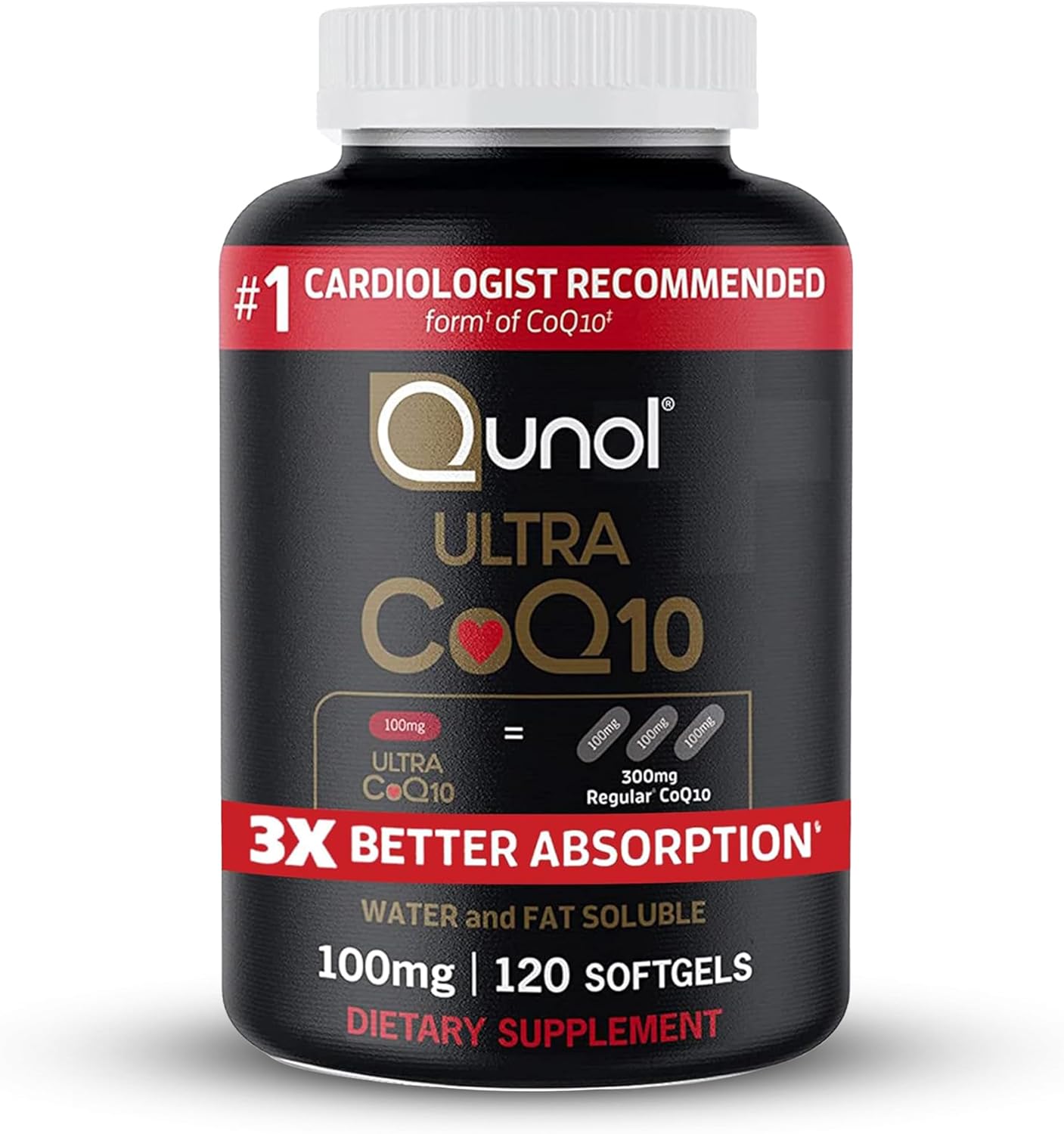 Qunol Ultra CoQ10 100mg, 3X Better Absorption, Antioxidant, 120 Softgels | #1 Cardiologist Recommended Supplement for Heart Health, Coenzyme Q10 Supplement to support Vascular Health & Cellular Energy