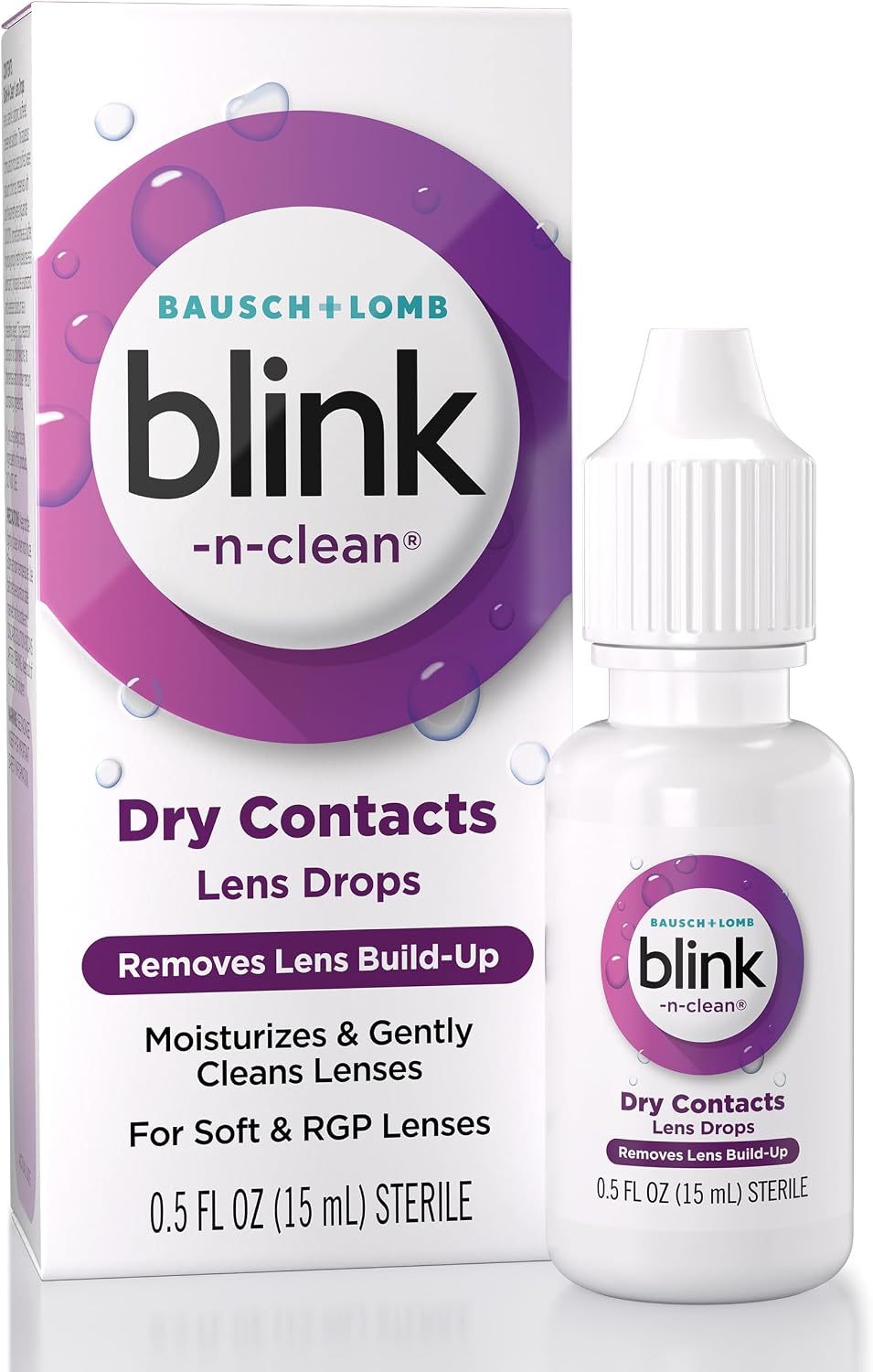 Blink-N-Clean Contact Lens Drop, Rewetting Drops for Soft & RGP Contact Lenses, Instantly Moisturizes, Removes Lens Build-Up, Cleans Lenses and Hydrates Eyes During Wear, 0.5 Fl Oz