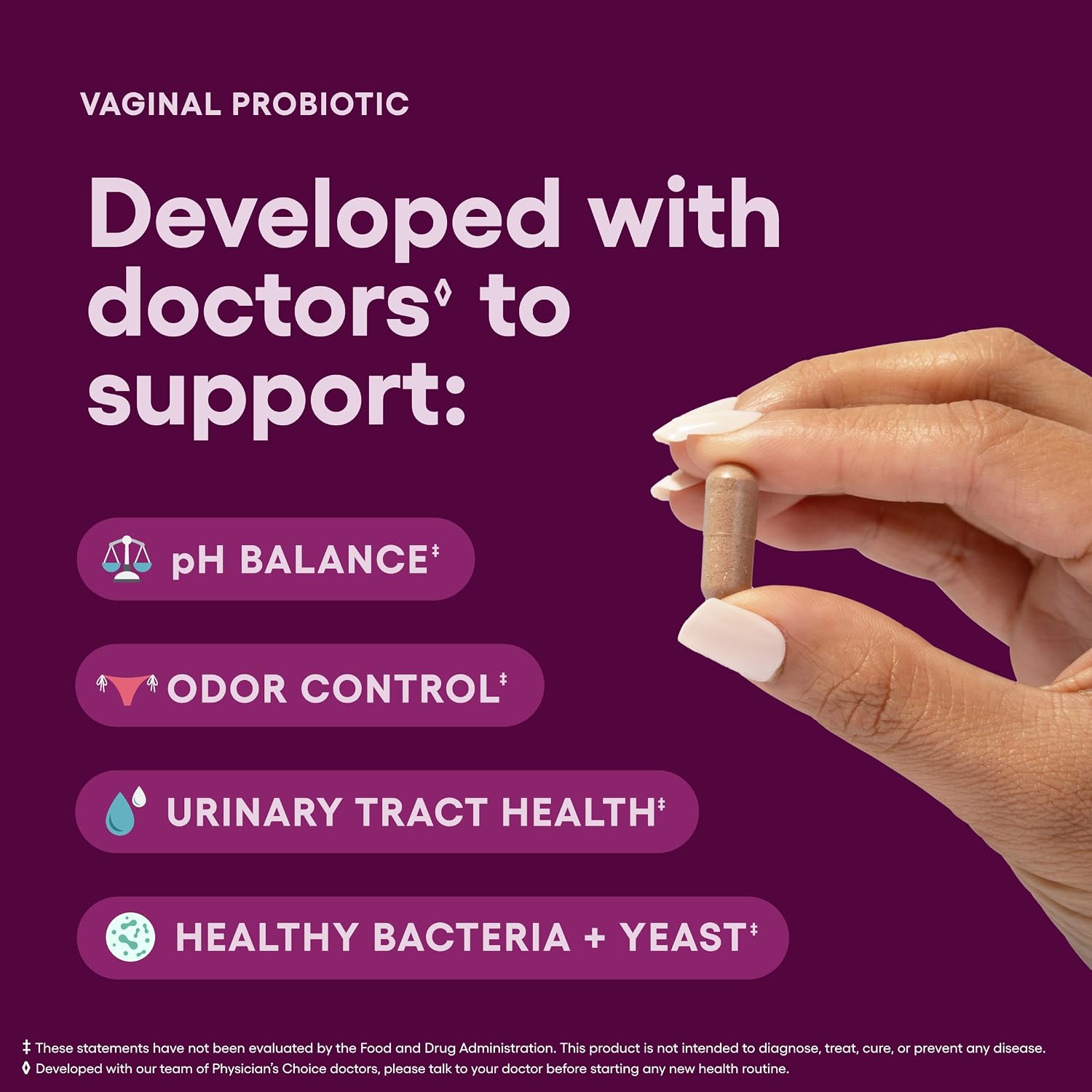 Physician's CHOICE Vaginal Probiotics for Women, pH Balance & Odor, 30ct | Supports Odor Control, Vaginal Flora, Yeast Balance & Feminine Health, 6B CFU, Organic Prebiotics, Cranberry Extract - Image 4
