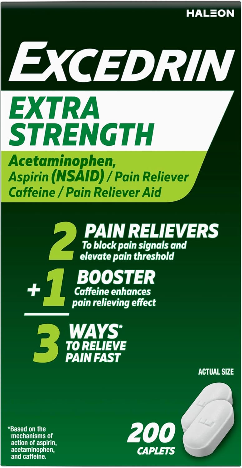 Excedrin Extra Strength Caplets for Headache Pain Relief, 200 Count | Triple Action Formula with Caffeine, Blocks Pain Signals, Elevates Your Pain Threshold, Enhances Pain Relieving Effect - Image 14