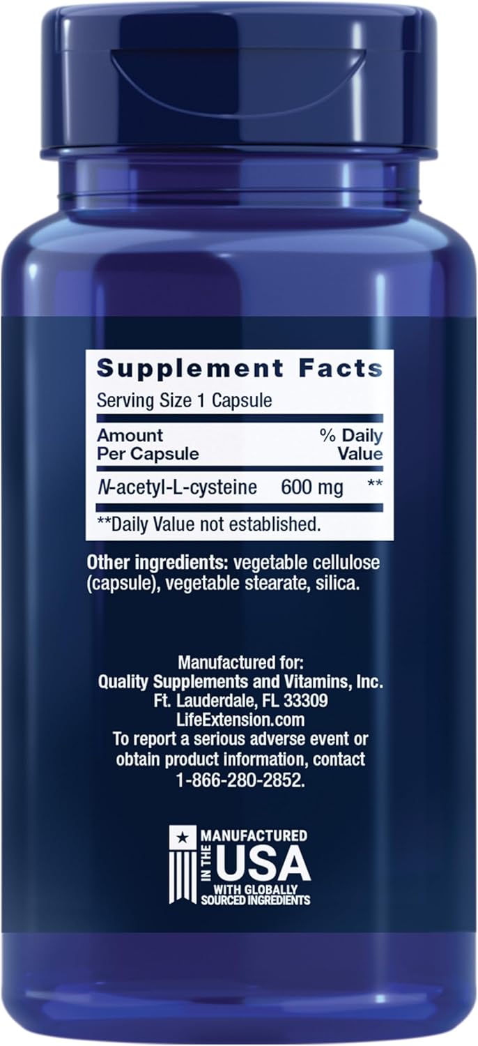 Life Extension N-Acetyl-L-Cysteine (NAC), Immune, Respiratory, Liver Health, NAC 600 mg, Potent antioxidant Support, Free-radicals, Easy to Absorb, 60 Capsules - Image 2