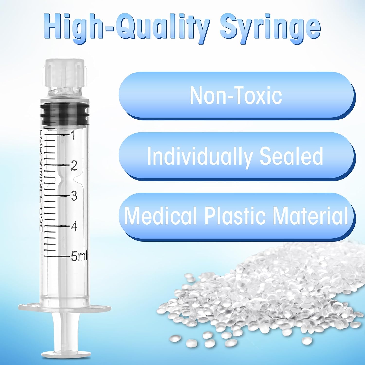 50Pack 5ml/cc Luer Lock Syringe without Needle, Plastic Syringe with Caps for Liquid, Sterile Individually Wrapped - Image 4