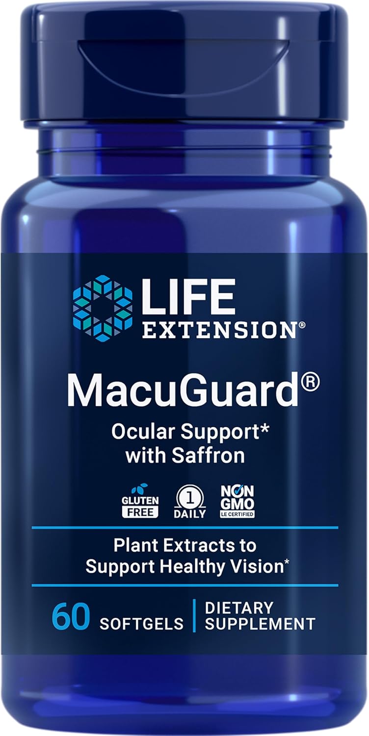 Life Extension MacuGuard Ocular Support with Saffron – Eye Health Supplement for Healthy Vision – with Lutein, Meso-zeaxanthin, zeaxanthin, Saffron – Gluten-Free, Non-GMO – 60 softgels | Eye Health Supplement for Healthy Vision with Lutein, Meso-Zeaxanthin, Zeaxanthin & Saffron, Gluten-Free & Non-GMO