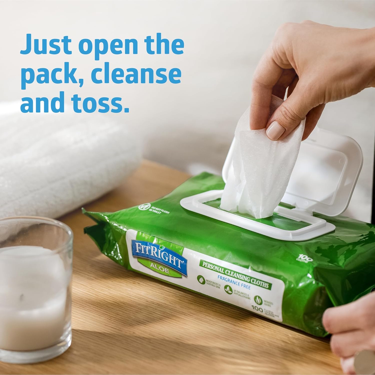 FitRight Aloe Quilted Heavyweight Personal Cleansing Cloth Wipes, Unscented, 576 Count, 8 x 12 inch Adult Large Incontinence Wipes - Image 7