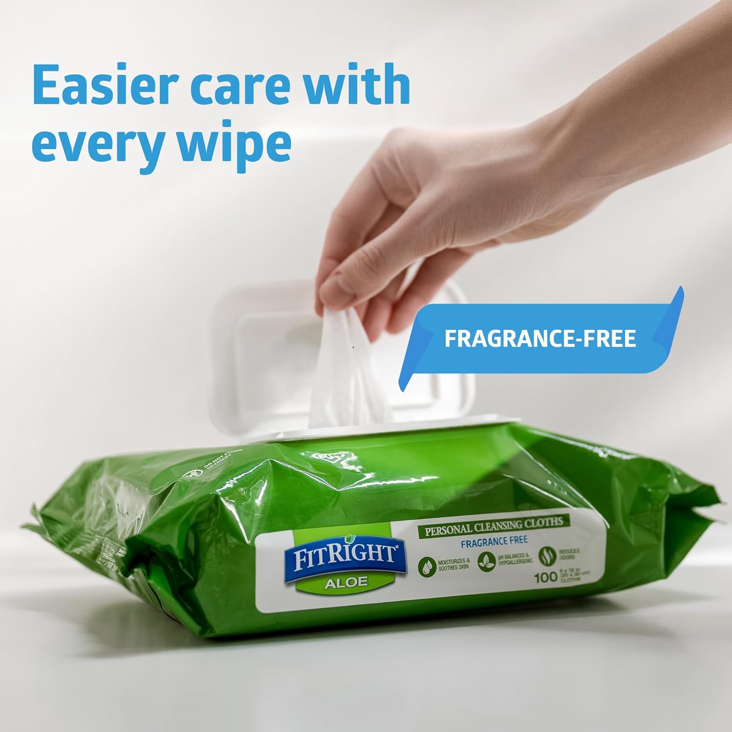 FitRight Aloe Quilted Heavyweight Personal Cleansing Cloth Wipes, Unscented, 576 Count, 8 x 12 inch Adult Large Incontinence Wipes - Image 4