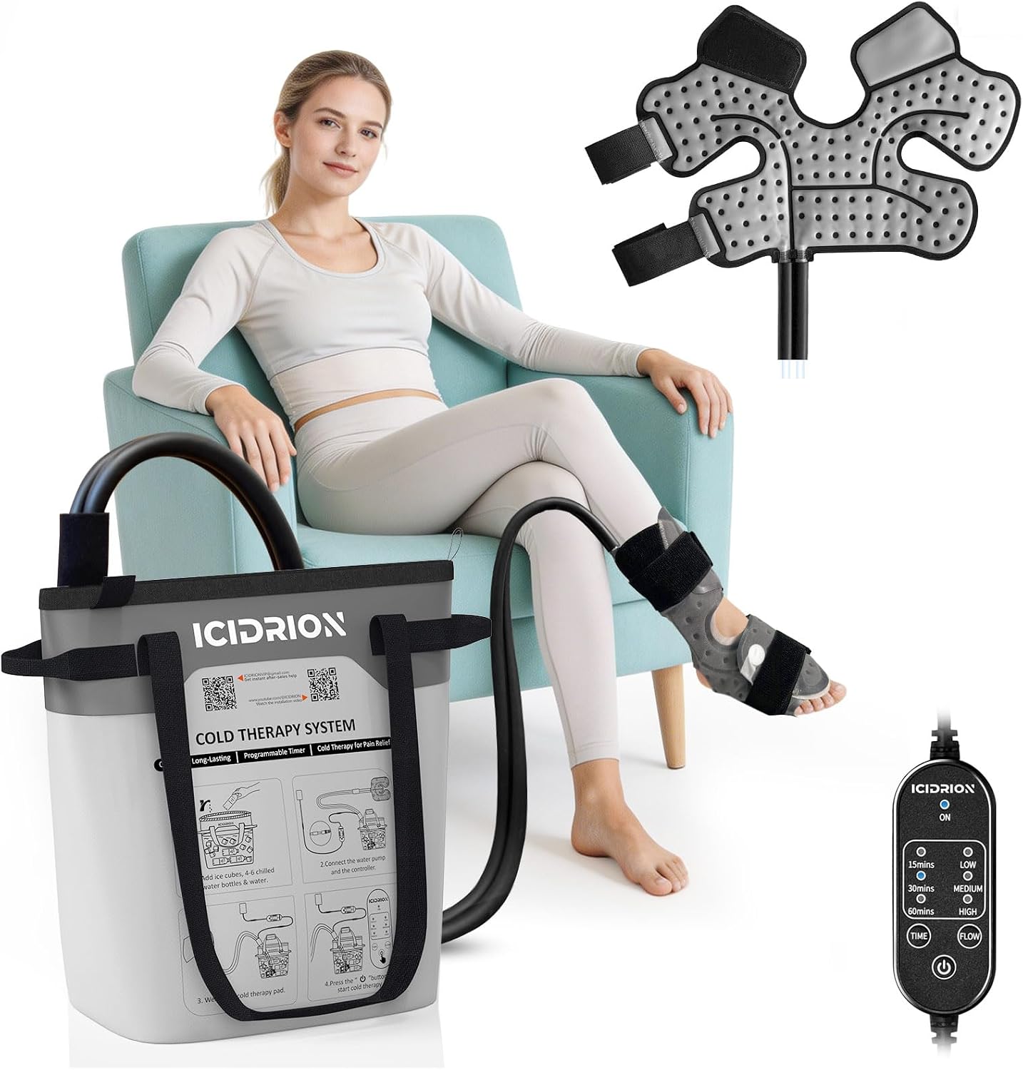 Quiet Ice Machine for Ankle After Surgery, Programmable & Portable | FSA ELIGIBLE HSA:Up to 12 hr, 12-QT Cold Therapy Machine, Dedicated Ankle Pad for Ankle and Foot Surgery Pain Relief at Home