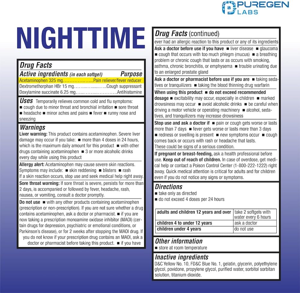Puregen Labs Daytime and Nighttime Combo Pack, Cold and Flu Relief Medicine | Powerful Multi-Symptom Daytime and Nighttime Relief for Headache, Fever, Sore Throat, Cough, Congestion and Aches - Image 3