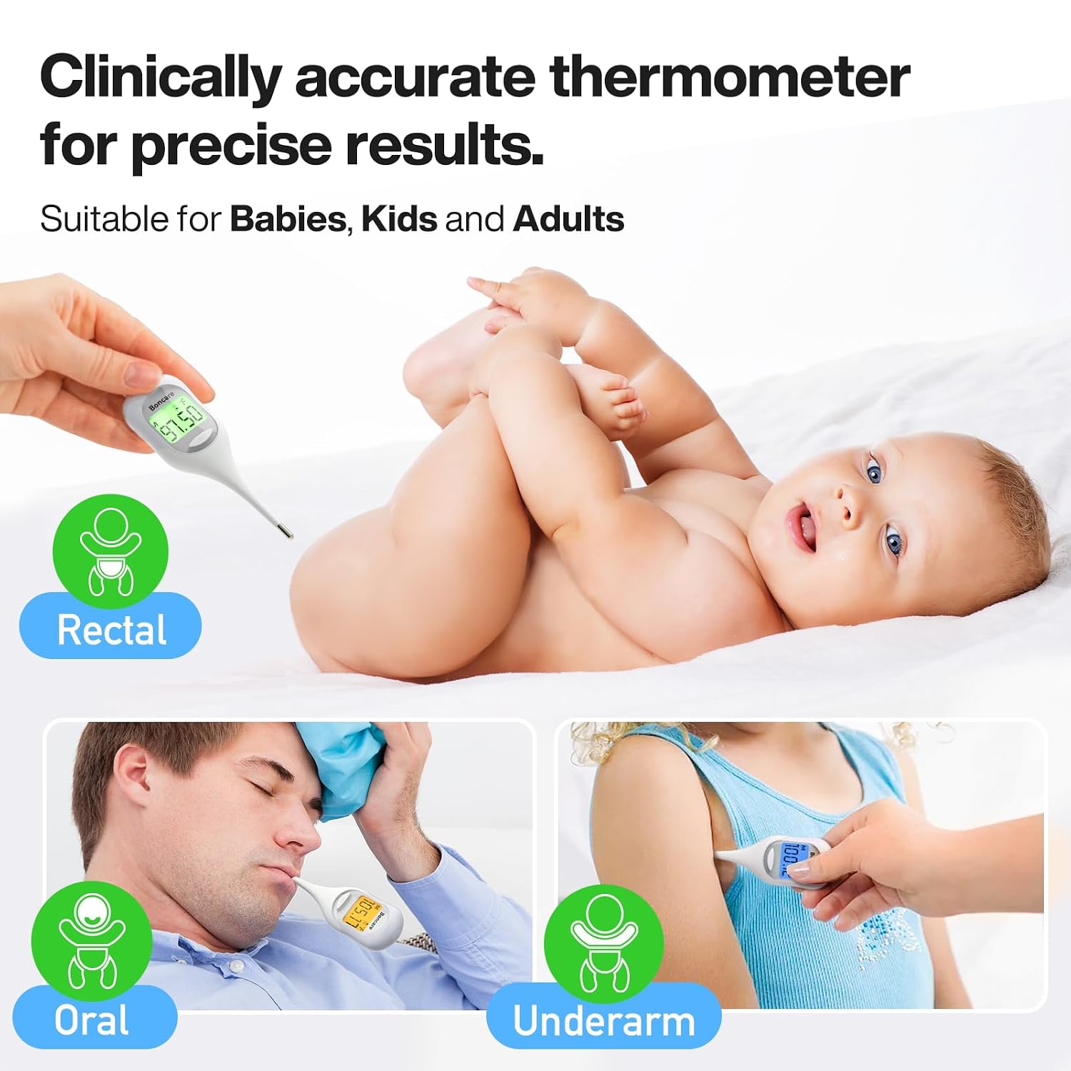 Boncare 9 Seconds Basal Body Thermometer for Ovulation (Rice-White) | Oral Thermometer for Adults and Kids - Accurate Rectal Thermometer, with Fever Alarm and Large Display - Image 4
