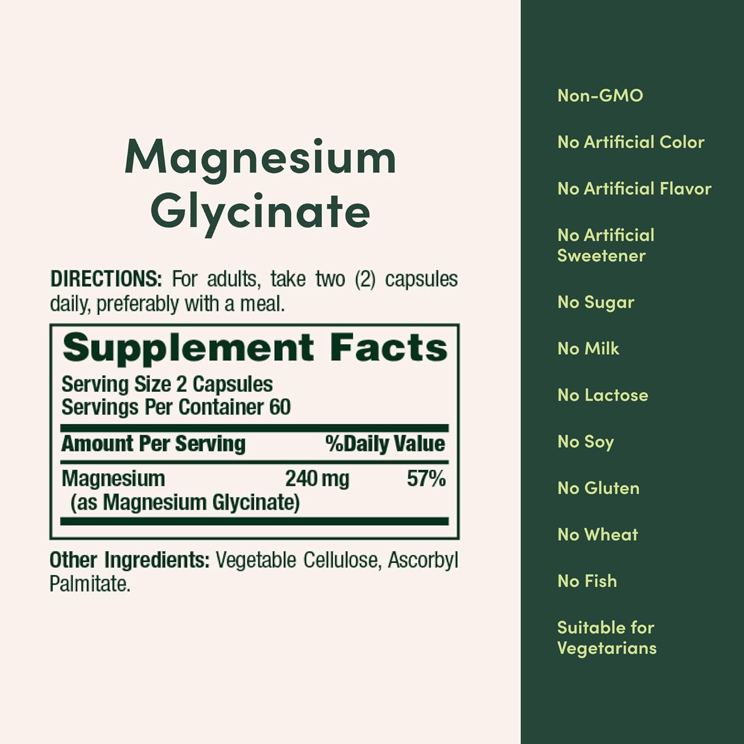 Nature’s Bounty High Absorption Magnesium Glycinate 240 mg for Supporting Muscle Relaxation and Bone, Heart & Nerve Health – Non-GMO, Gluten-Free, Vegetarian, 120 Count/60 Servings - Image 6