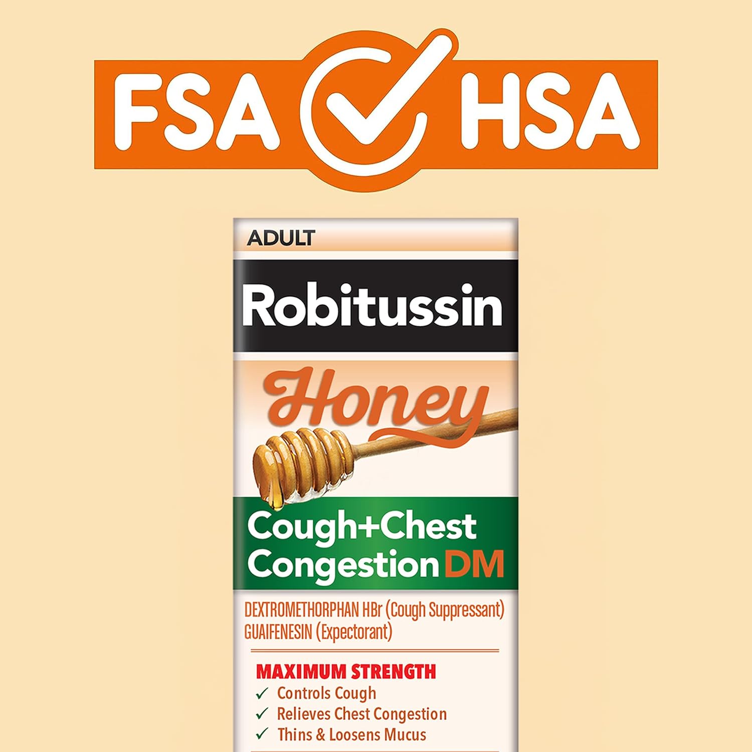 Robitussin DM Maximum Strength Cough Medicine, 8 fl oz, 2 Pack | Made with Real Honey for Flavor, Adult Cough Suppressant and Expectorant, Cough Plus Chest Congestion - Image 10