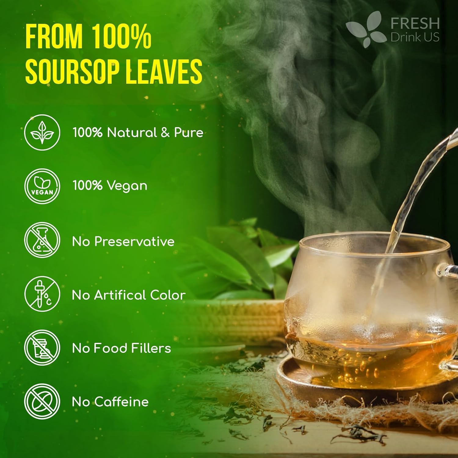 FreshDrinkUS, 240+ Premium Soursop Graviola Dried Leaves Tea, 230-250 Whole Soursop Leaves, Wildcrafted, Graviola , Guanabana , Hoja Guanabana, Loose Leaf Herbal , No Gluten, Vegan - Image 4