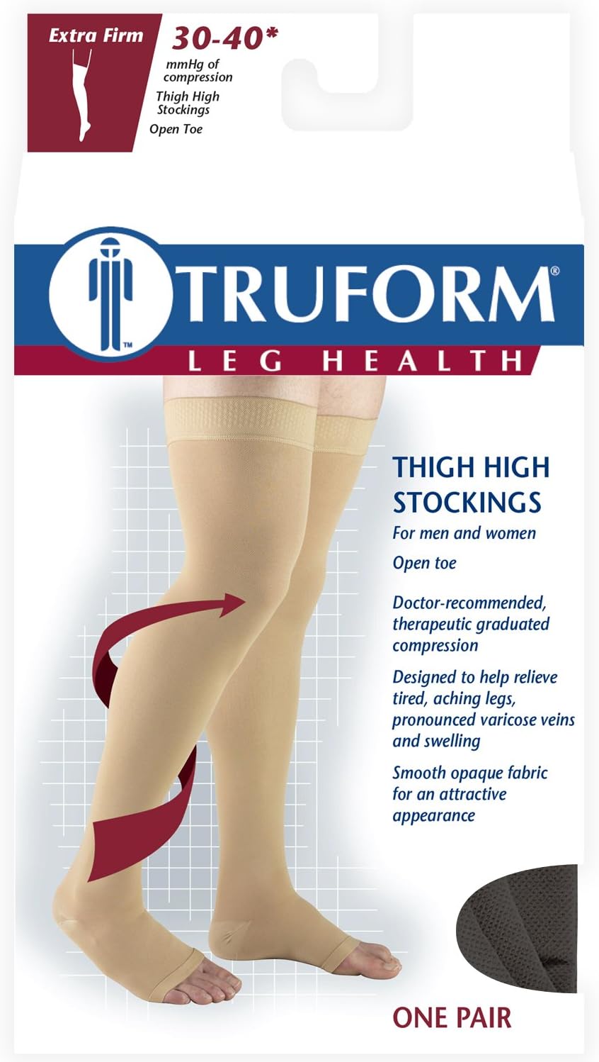 Truform 30-40 mmHg Compression Stockings for Men and Women, Thigh High Length, Dot-Top, Open Toe, Black, X-Large - Image 4