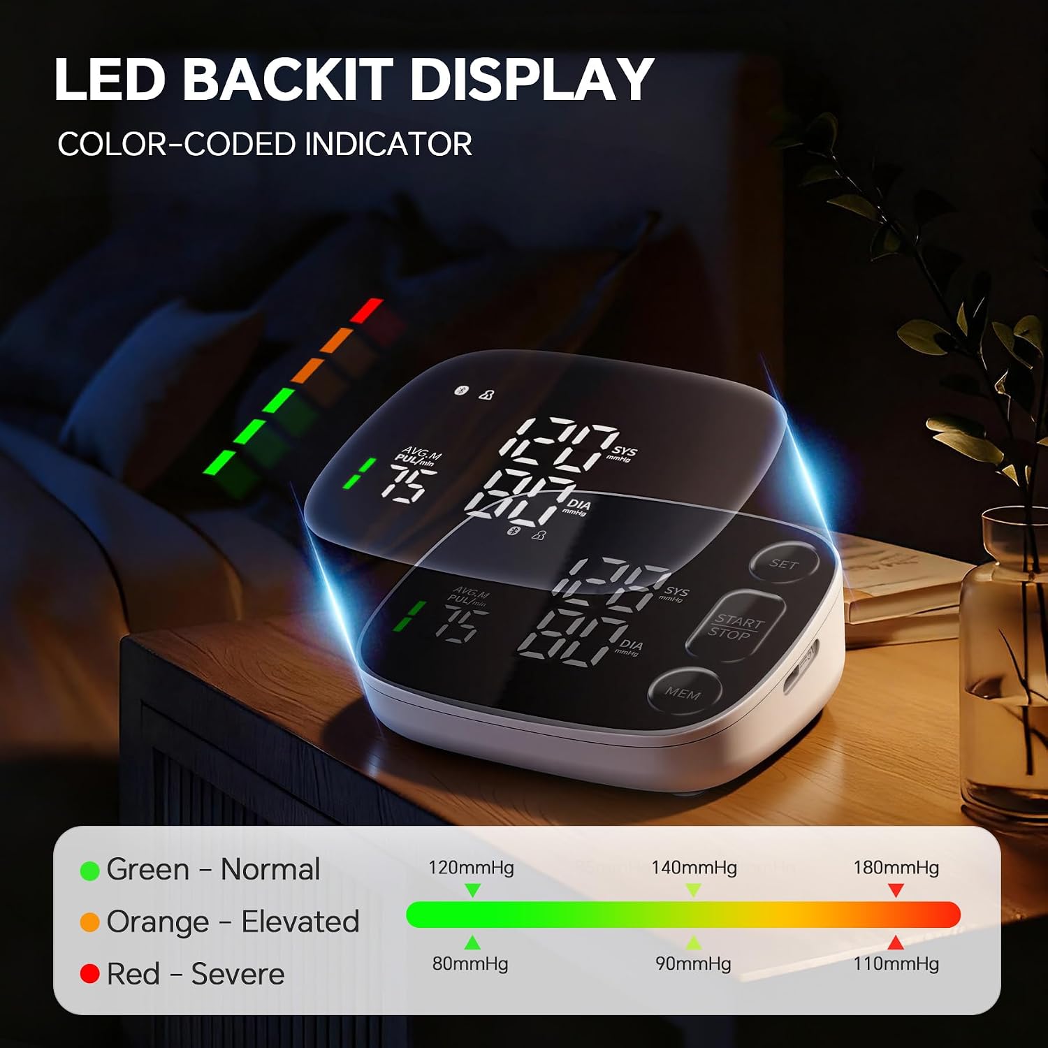Oklar Blood Pressure Monitor Bluetooth Upper Arm BP Machine for Home Use | FDA-Cleared, Clinical Accuracy, App Sync, 2x120 Memory, Large LED Backlit Display, 8.7-16.5" Adjustable Cuff with Storage Bag - Image 7
