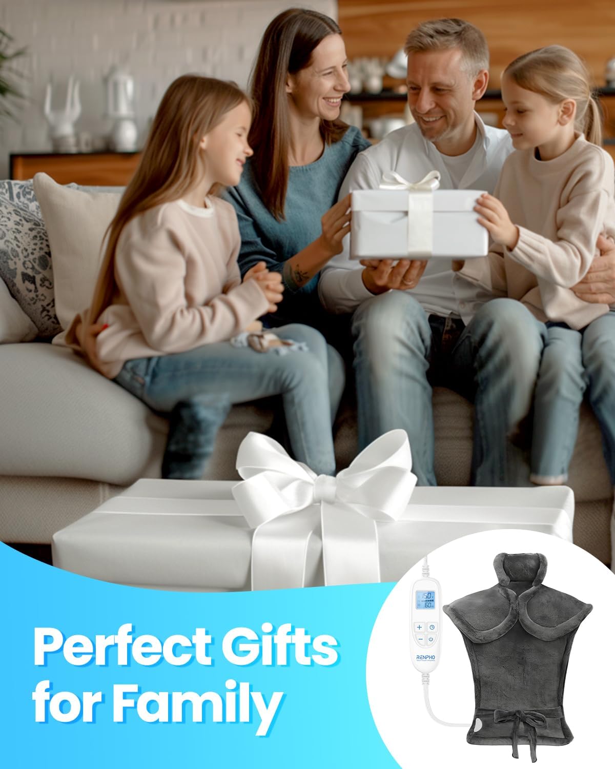 RENPHO Heating Pad for Back, Gift for Women & Men, FSA Eligible HSA | Fits for Neck & Shoulders, 6 Heat Levels, Weighted for Snug Fit, ETL Certified, Birthday Gift for Mom & Dad, 24 x 33", Gray - Image 3