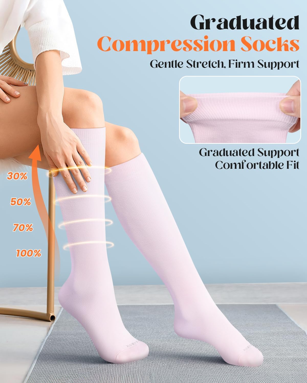 LEVSOX Cotton Compression Socks for Women Men 20-30 mmHg Knee High Cute Support Sock for Nurses Flying Pregnancy - Image 3
