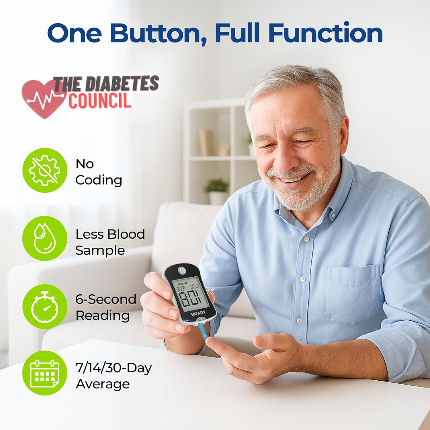AUVON Blood Glucose Monitor Kit for Accurate Test, 50 Strips, No Coding | Diabetes Testing Kit with 50 30G Lancets, 1 Lancing Device, Portable and Reliable Blood Sugar Monitor Test Kit for Home Use - Image 2