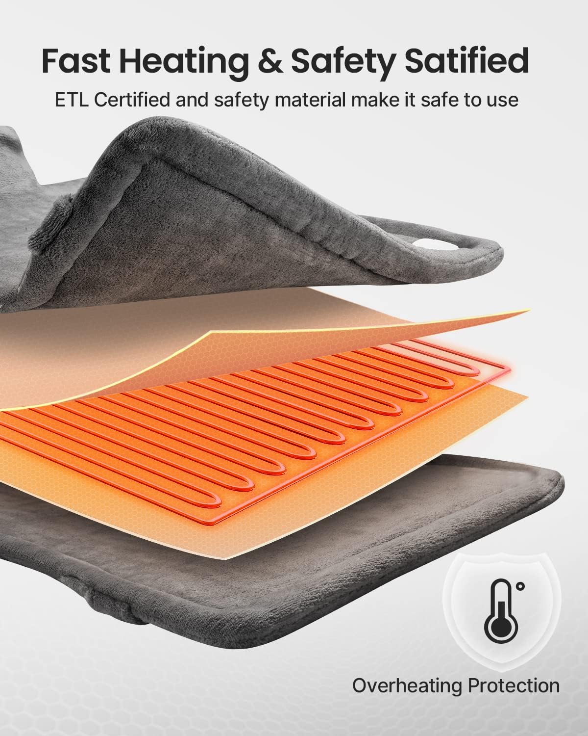 RENPHO Heating Pad for Back, Gift for Women & Men, FSA Eligible HSA | Fits for Neck & Shoulders, 6 Heat Levels, Weighted for Snug Fit, ETL Certified, Birthday Gift for Mom & Dad, 24 x 33", Gray - Image 7