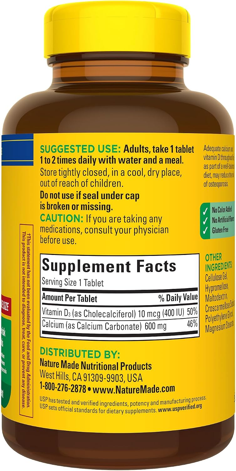Nature Made Calcium 600 mg with Vitamin D3 for Bone Support, 220 Tablets - Image 9