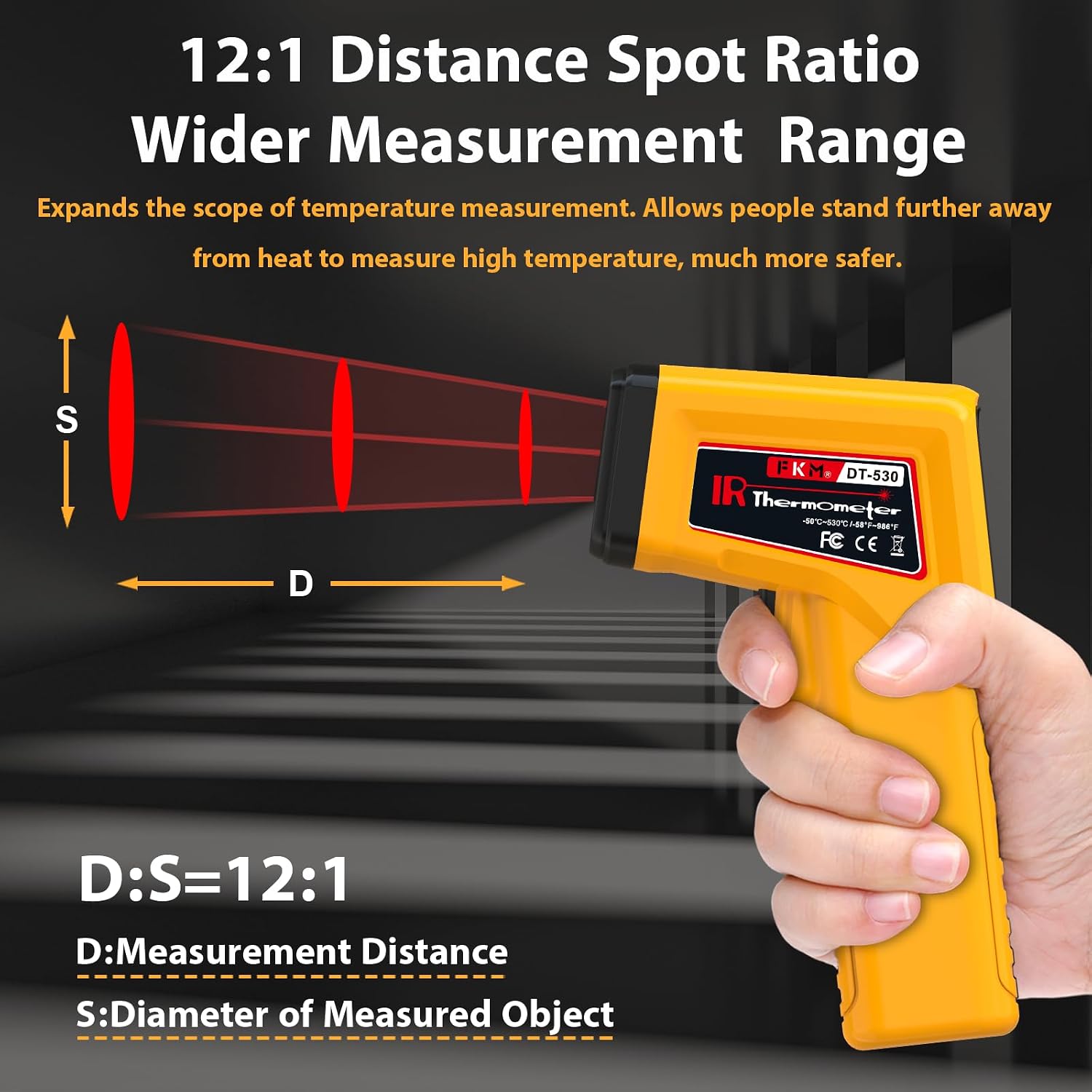 FKM Infrared Thermometer Gun Non-Contact Laser Temperature Gun,-58°F~986°F | Adjustable Emissivity,Digital IR Thermometer Gun for Cooking,Griddle,Pizza Oven,BBQ,HVAC,Automotive,Industrial,Not for Human - Image 6