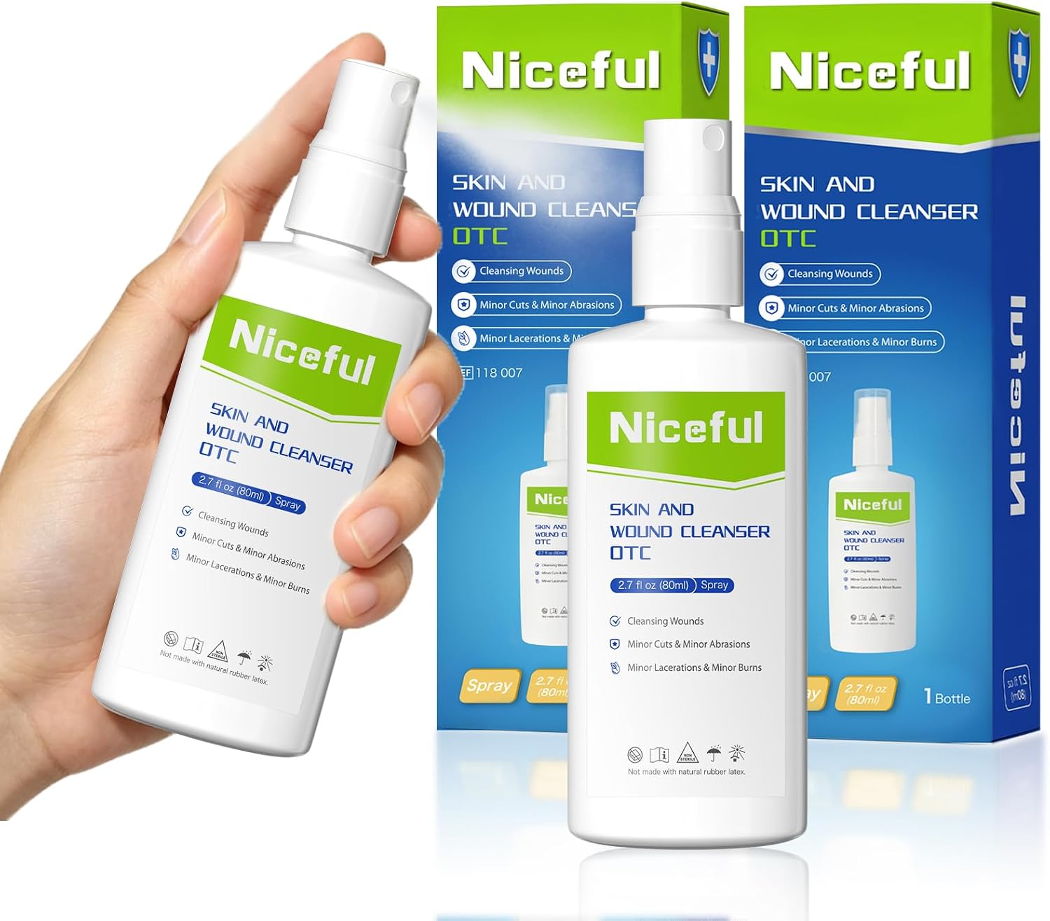 First Aid Antiseptic Spray Sting-Free Wound Cleanser 2.7fl oz(Pack of 2) | Kill 99% Germs, for Minor Cuts, Scrapes, Piercing Aftercare, Burns, Tattoos, for Sensitive Skin and Eczema, Odorless