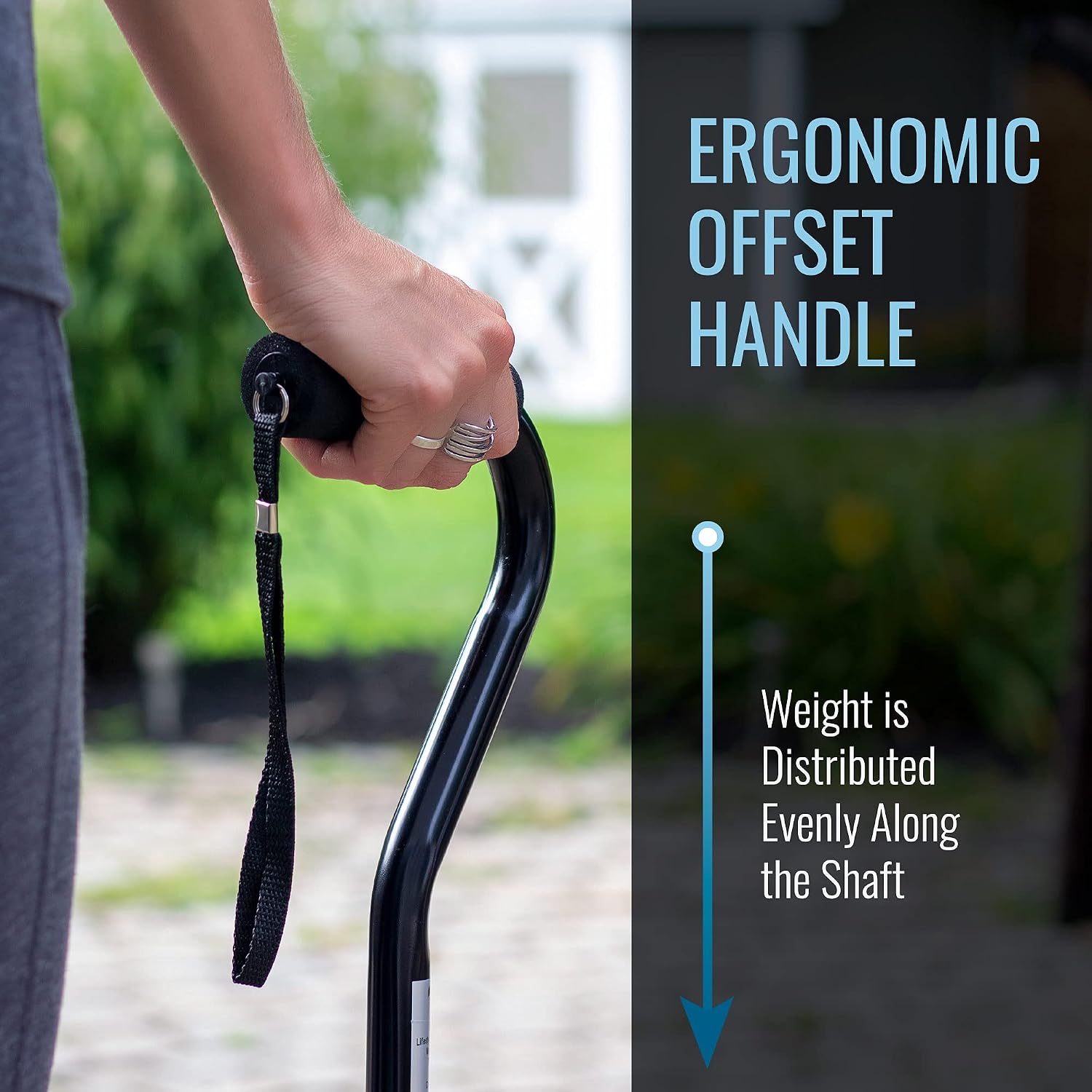 DMI Walking Cane and Walking Stick for Adult Men and Women, FSA Eligible, Lightweight and Adjustable from 30-39 Inches, Supports up to 250 Pounds with Ergonomic Hand Grip and Wrist Strap, Black - Image 4