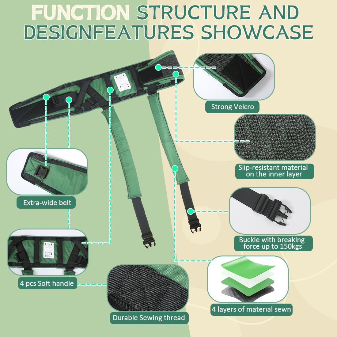 EZ Assistive Gait Belt for Seniors with Padded Handles and Leg Straps,Transfer Belts Medical Safety Belt for Elderly Lifting or Walking-330Lbs - Image 4