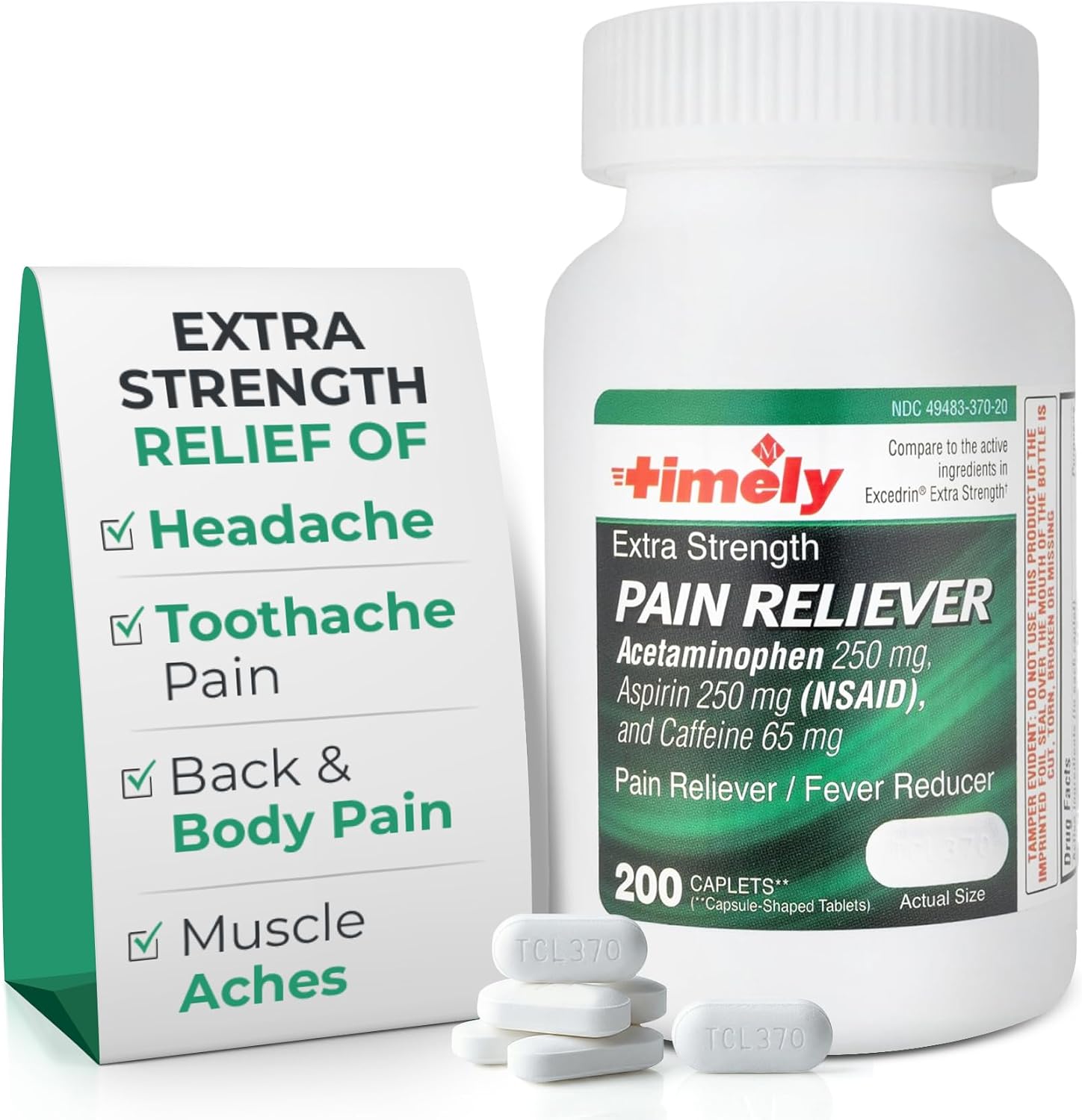 TIME-Cap Labs Acetaminophen 250mg/Aspirin 250mg/Caffeine 65mg, 200 Caplets | Extra Strength Pain Reliever & Fever Reducer | Helps Relieve Headache, Backache, Muscle Pain, Arthritis & Menstrual Cramps