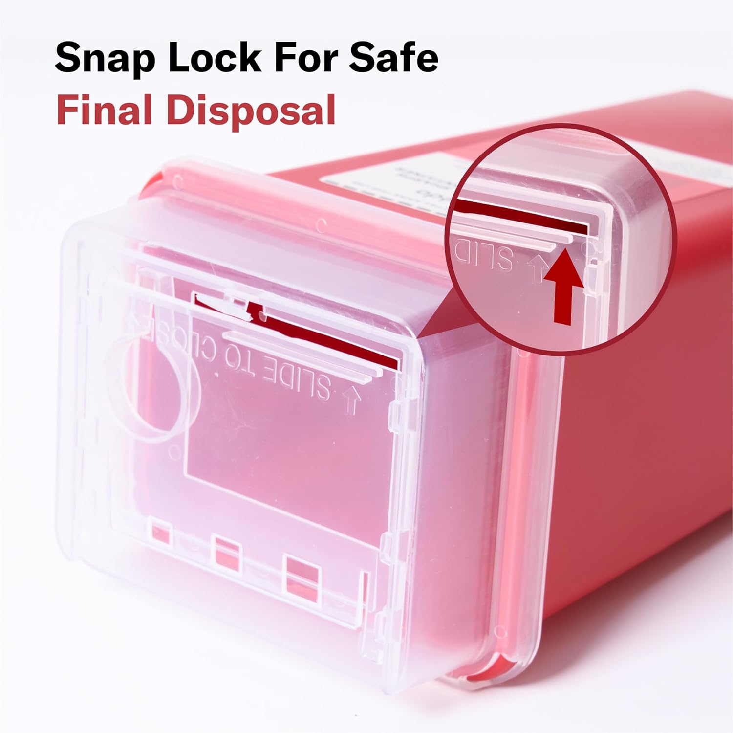 Alcedo Sharps Container 2 Quart (1-Pack) for Home Use & Travel Disposal | Small & Portable, Convenient Handle, Built-In Needle Removal Port, Temporary Safety Closure, Clear Lid - Image 5