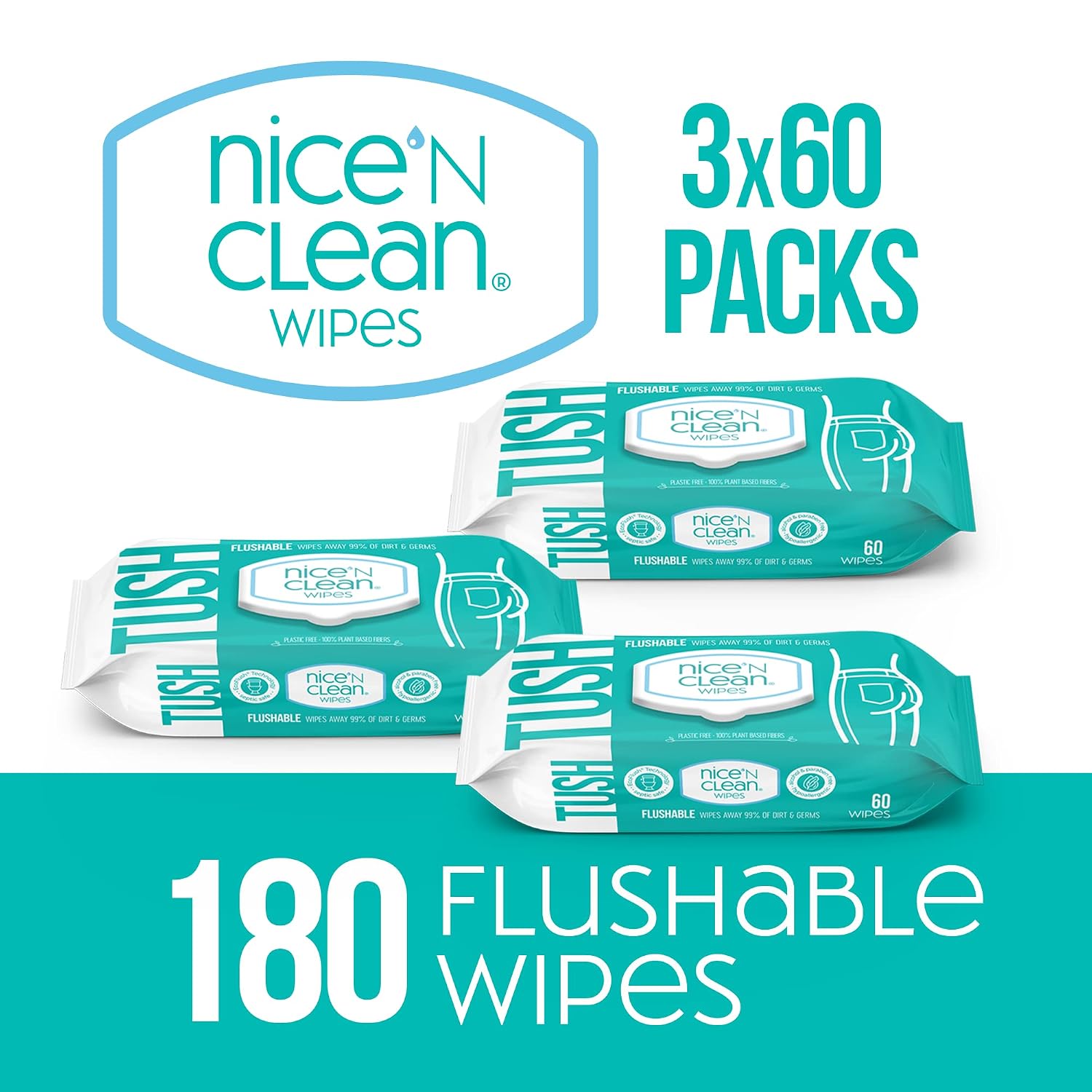 Nice 'N Clean Adult Flushable Wipes (3 x 60 Count) | Personal Cleansing Wipes Made from Plant-Based Fibers | Infused with Aloe & Vitamin E - Image 11