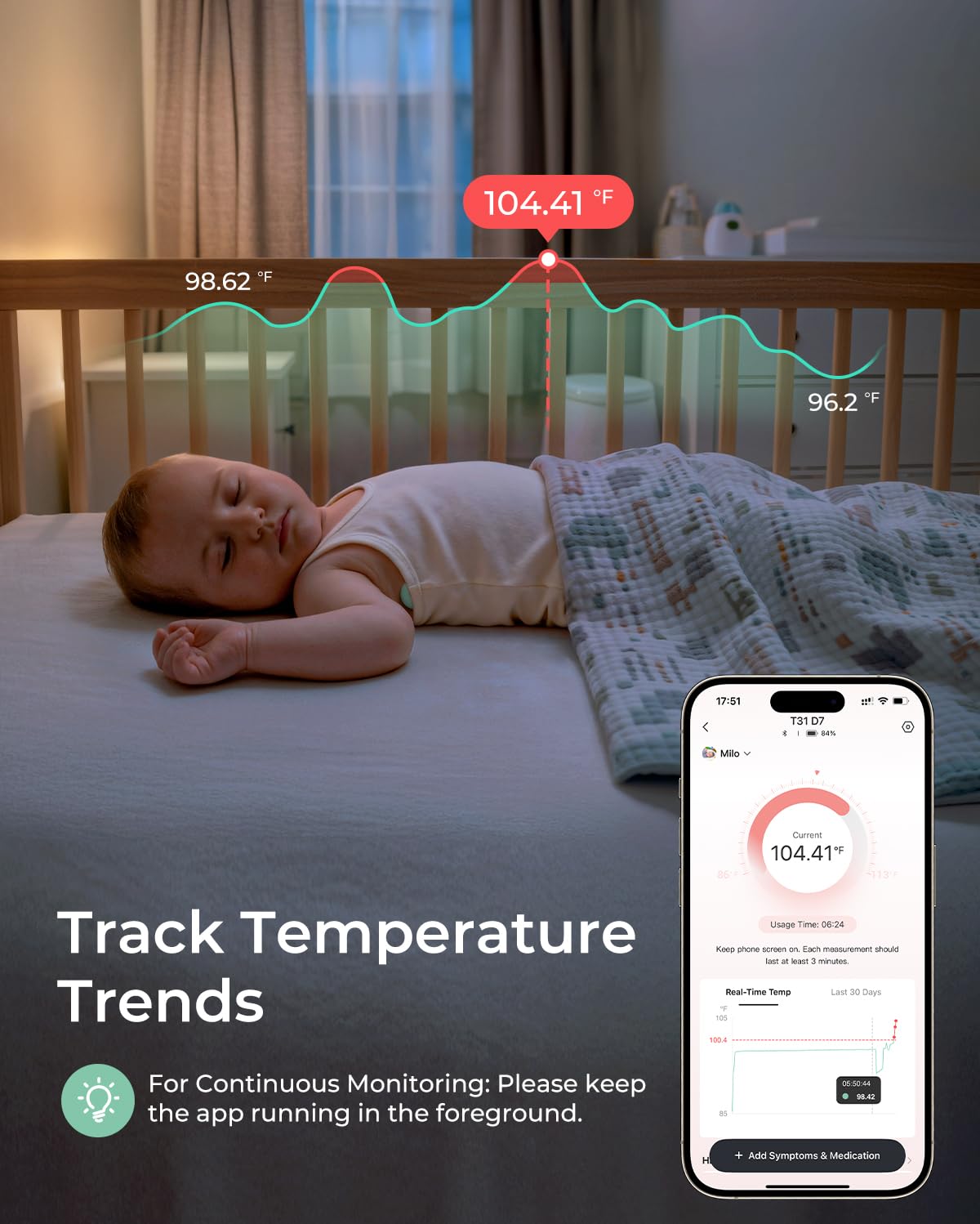 Momcozy Wearable Digital Thermometer for Baby, Continuous App Monitoring | Medical-Grade ,High Accuracy Thermometer for Kids & Infants, Instant Reads, Hypoallergenic 3M Sticker,APP Alert,Visual Trends - Image 3
