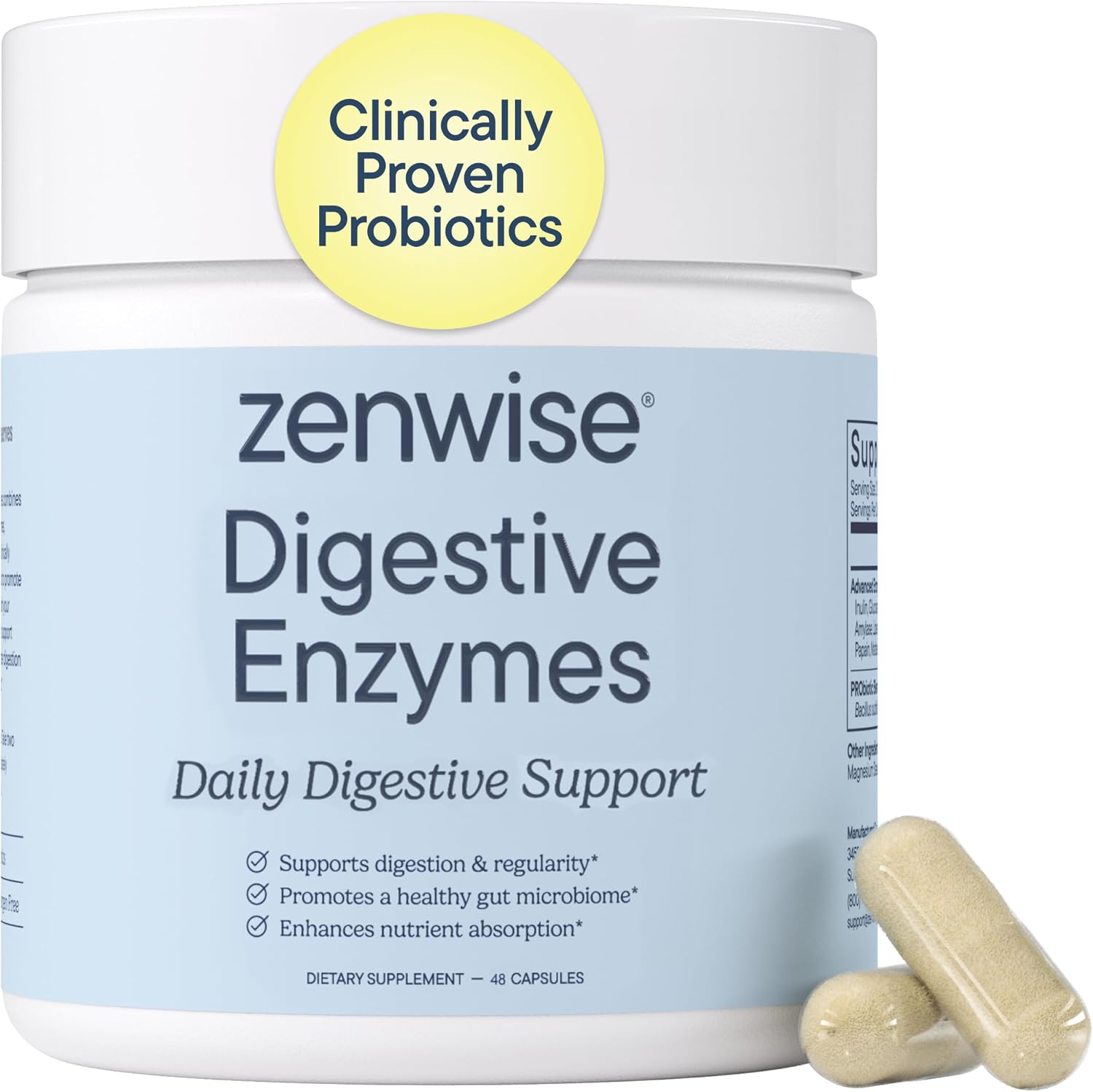 Zenwise Health Digestive Enzymes, Probiotics, for Gut Health Bloat - 48 CT | Multi Enzymes, Probiotics, Bromelain, Papaya, DE111 Probiotics Prebiotics, Gas and Bloating Relief, Vegetarian