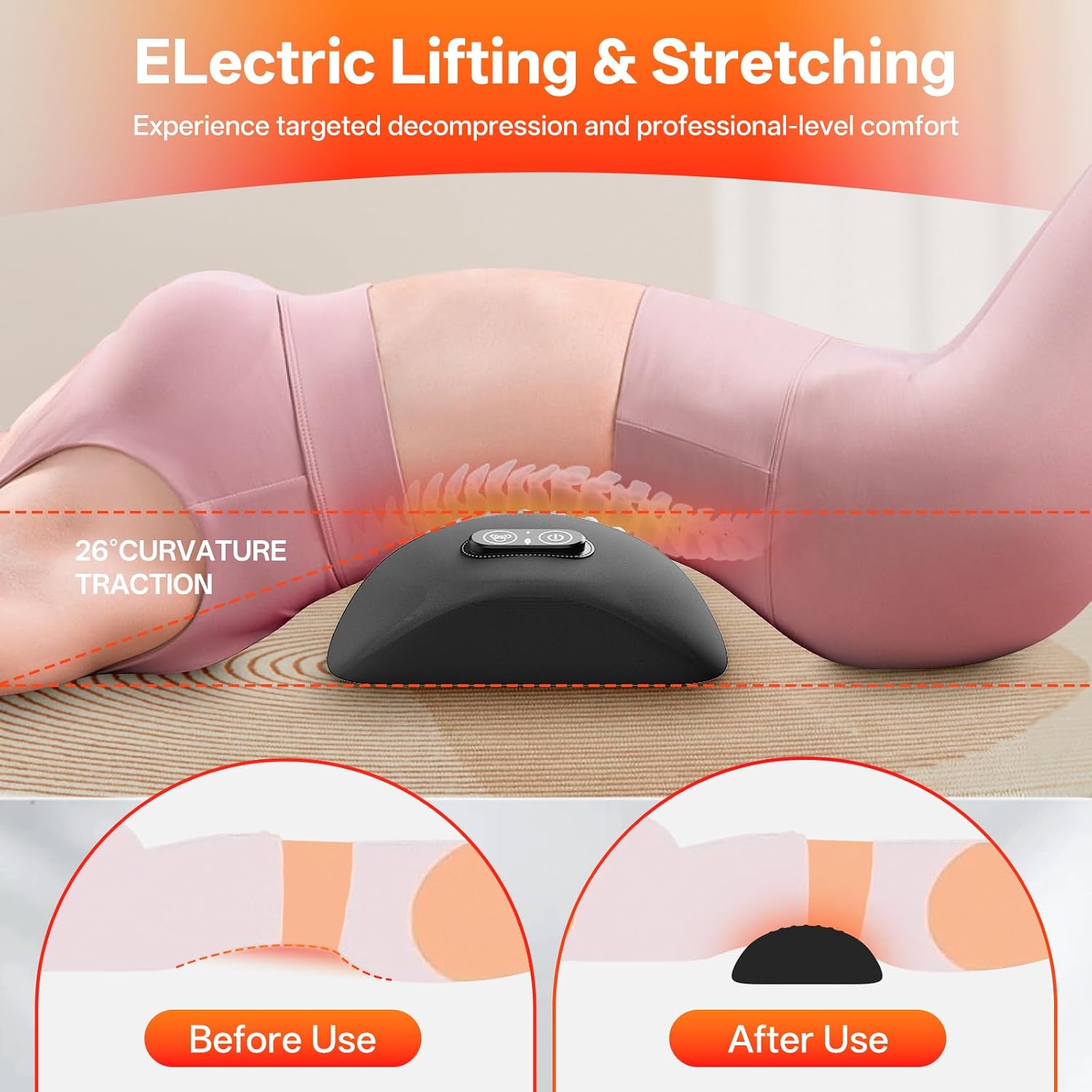 Triple Fusion Electric Lumbar Support Pillow for Lower Back Pain Relief | 3-in-1 Back Massager with Heat, Vibration & Air Traction, Spinal Decompression Device for Bed, Office Chair, and Recliner - Image 4