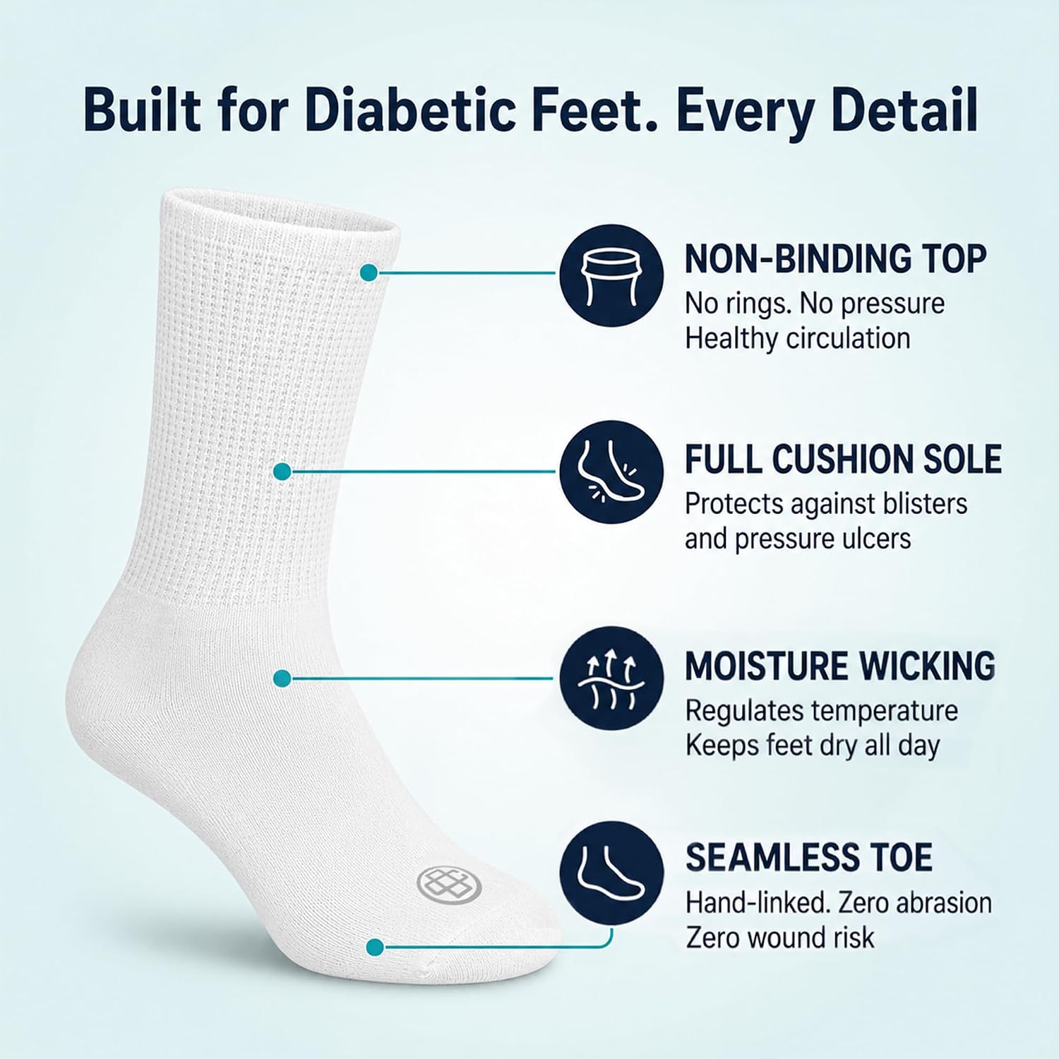 Doctor's Choice Diabetic Crew Socks for Men, Non-Binding Top, 4 Pairs | Seamless Toe, Fully Cushioned Footbed, Moisture-Wicking Fabric, Four-Way Stretch - Image 3