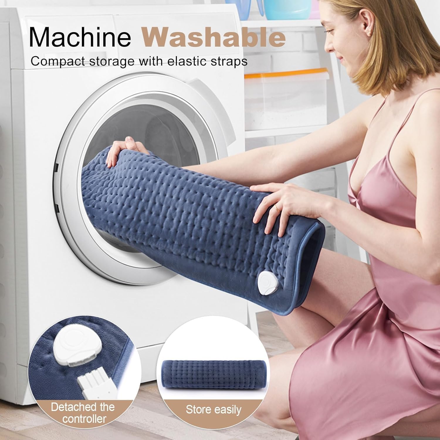 VAAGHANM Heating Pad: 33" x 17" Large Heat Pad for Full Back Coverage | FSA Eligible HSA - Electric Heating Pad for Back Pain & Cramps Relief - 6 Timer & 6 Temperature Controller - Image 5