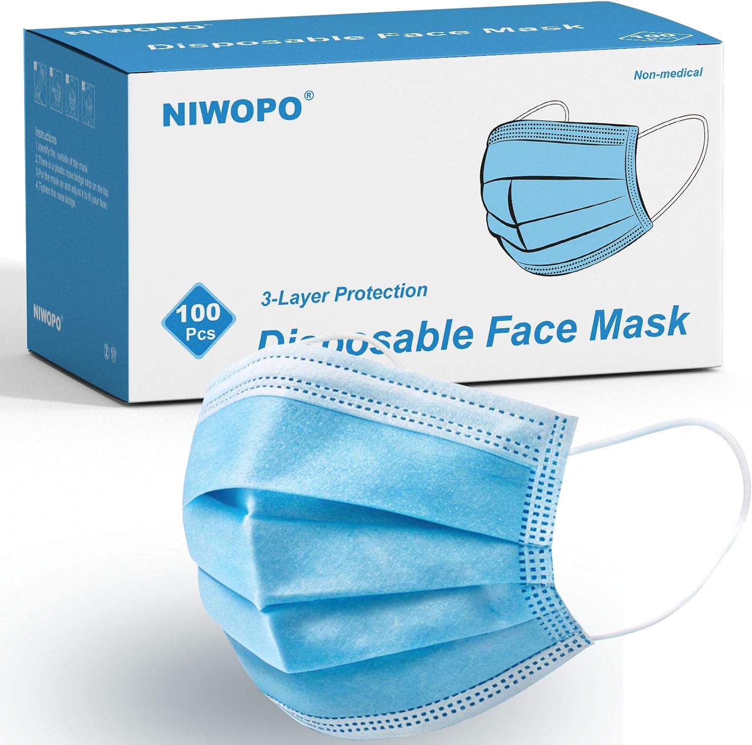 Disposable Face Masks 100 Pack, 3 P...