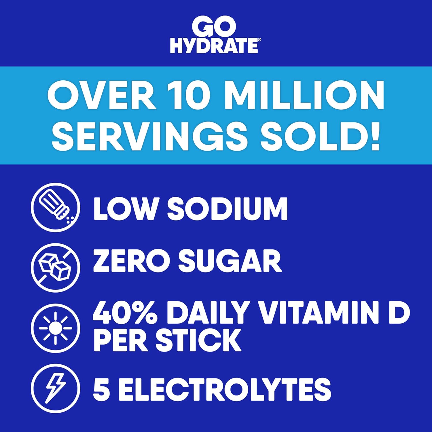 GoHydrate Low Sodium Electrolytes Powder Packets Sugar Free - Instant Hydration Daily Drink Mix - Zero Sugar Water Flavor Packet Singles with Vitamin D - (Variety Pack, 30 Packs) | Sugar free instant hydration daily drink mix; zero sugar water flavor singles with Vitamin D - Image 3
