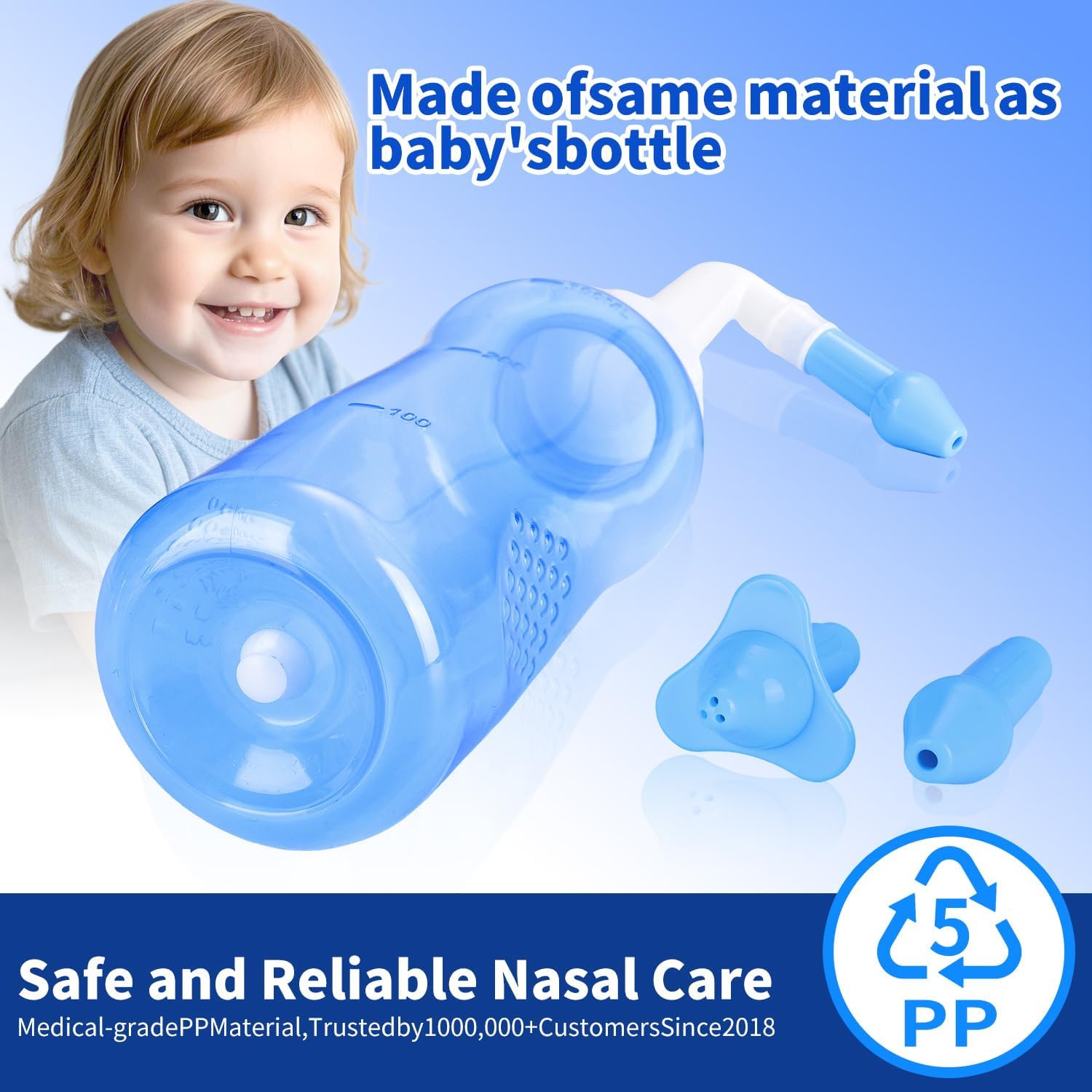 Neti Pot Sinus Rinse Bottle,Nasal Wash Bottle,Sinus Rinsing Cleaner Pressure Rinse Nasal Irrigation with Sticker Thermometer for Adult & Kid (300ml with 40 Nasal Wash Salt Packets) - Image 2