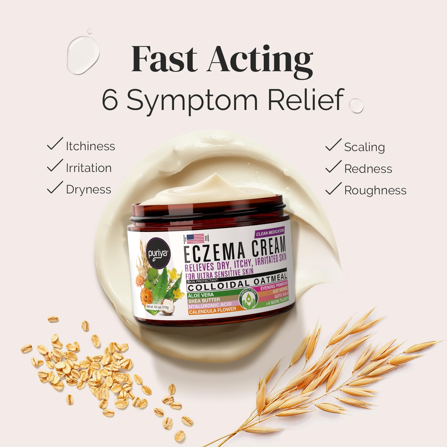 Puriya 5-in-1 Eczema Cream for Kids, Adults, Babies, Colloidal Oatmeal 4 oz | Relieves Itch, Deep Hydration, Supports Skin Barrier, 25 Skin Hydrators, For Atopic Dermatitis, Face, Body, Clinically Tested - Image 5