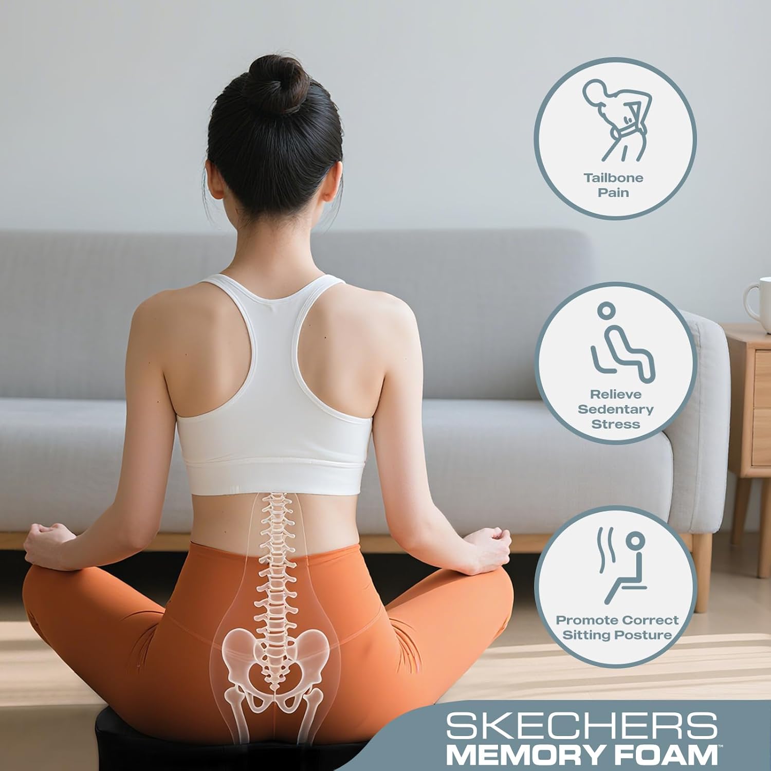 Skechers Seat Cushion Memory Foam,Donut Pillow Office Chair Cushion for Tailbone Pain Relief,Butt Pillow for Office Chair,Car seat Cushion,Long Sitting Office Workers,and Car Drivers,Black - Image 8
