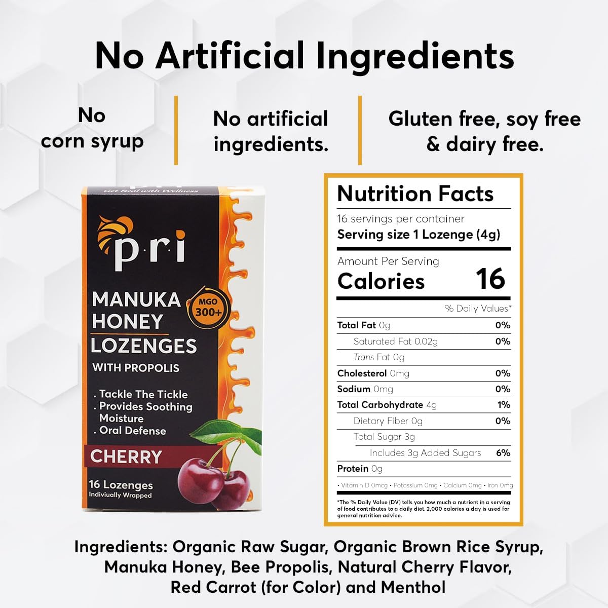 P.R.I Manuka Honey Lozenges with Propolis, Cherry Cough Drops | Natural Throat Drops, MGO 300+ Certified (16 Count, 2 Pack) - Image 5